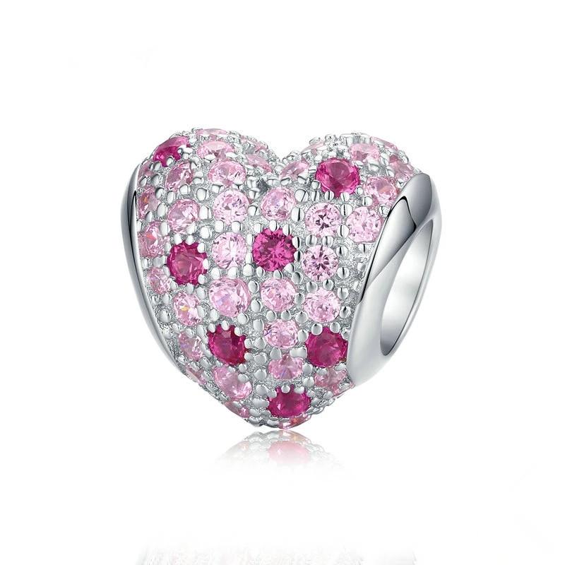 Silver Charm Women Romantic Pink Heart CZ Charm For Sale - sursenso Charm