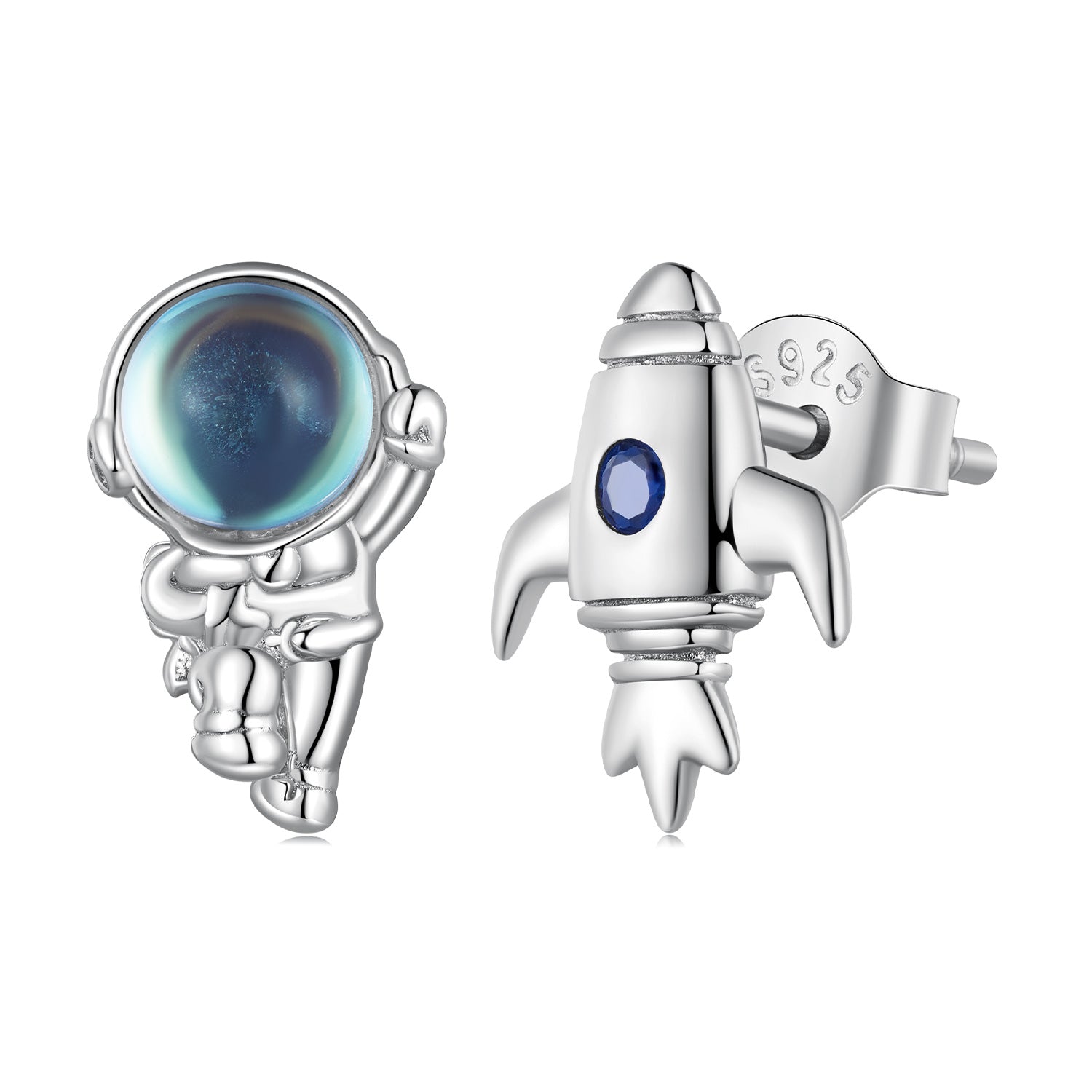 Silver Earrings Astronaut Spacecraft Asymmetrical CZ Stud Earrings For Sale - sursenso Earring