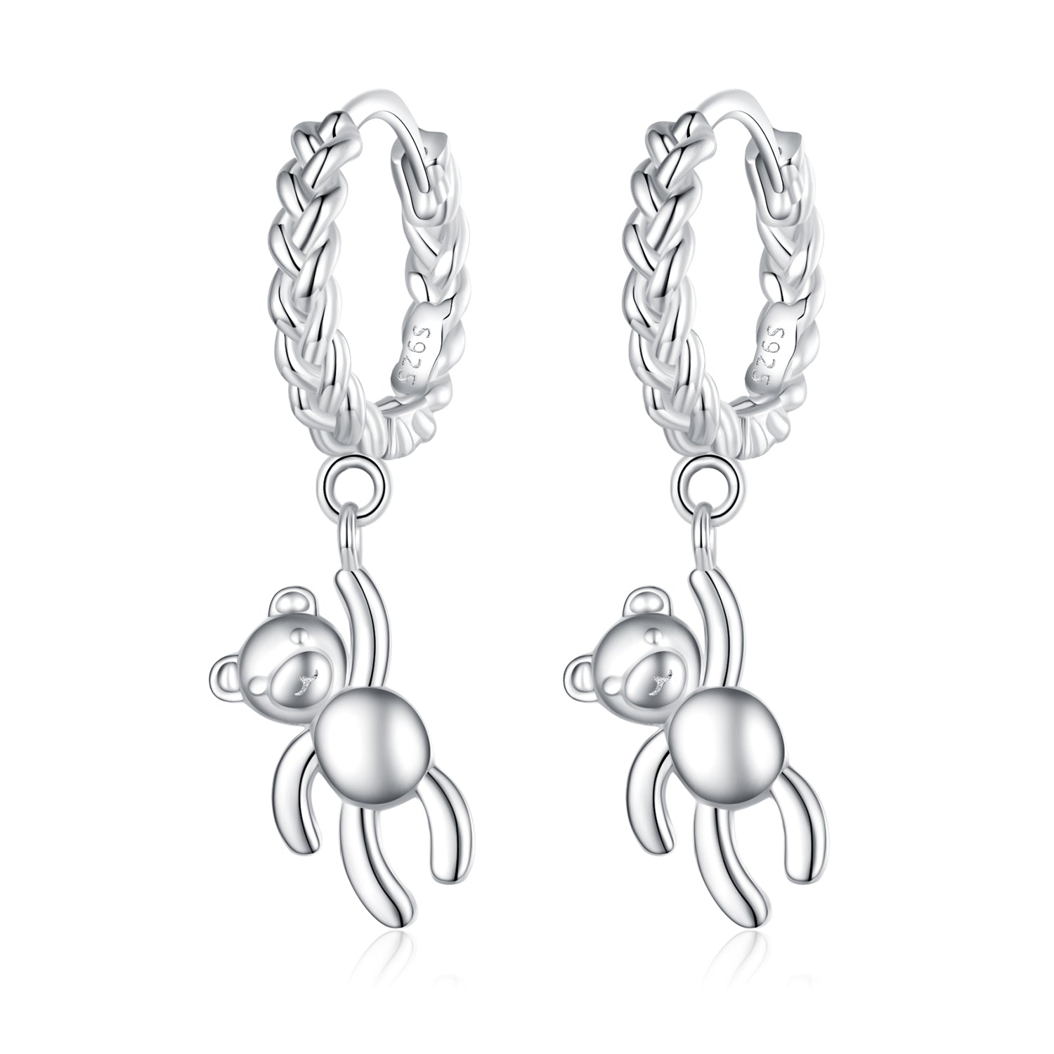Silver Earrings Bear Twist Pendant Drop Hoop Earrings For Sale - sursenso Earring