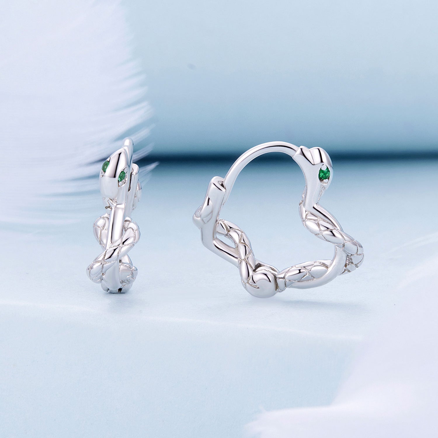 Silver Earrings Bent Spirit Snake CZ Hoop Earrings For Sale - sursenso Earring