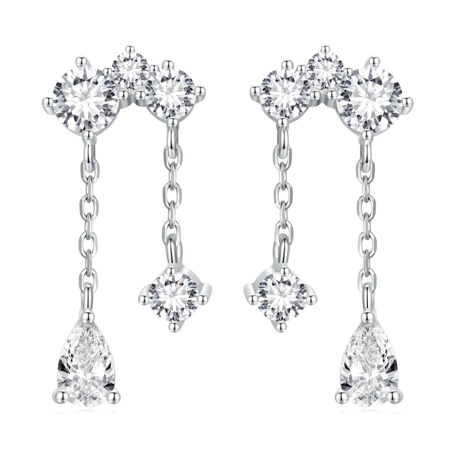 Silver Earrings Bilateral Droplet Sparkle CZ Stud Earrings For Sale - sursenso Earring