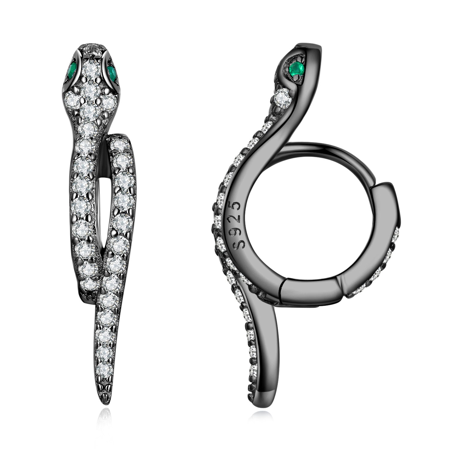 Silver Earrings Black Serpentine Naja CZ Hoop Earrings For Sale - sursenso Earring