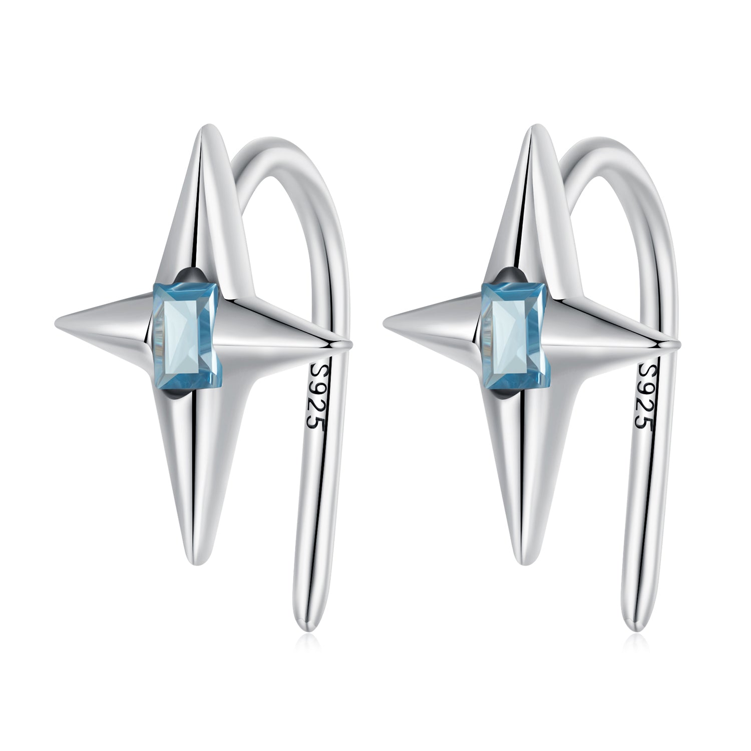Silver Earrings Blue Curved Meteor CZ Stud Earrings For Sale - sursenso Earring