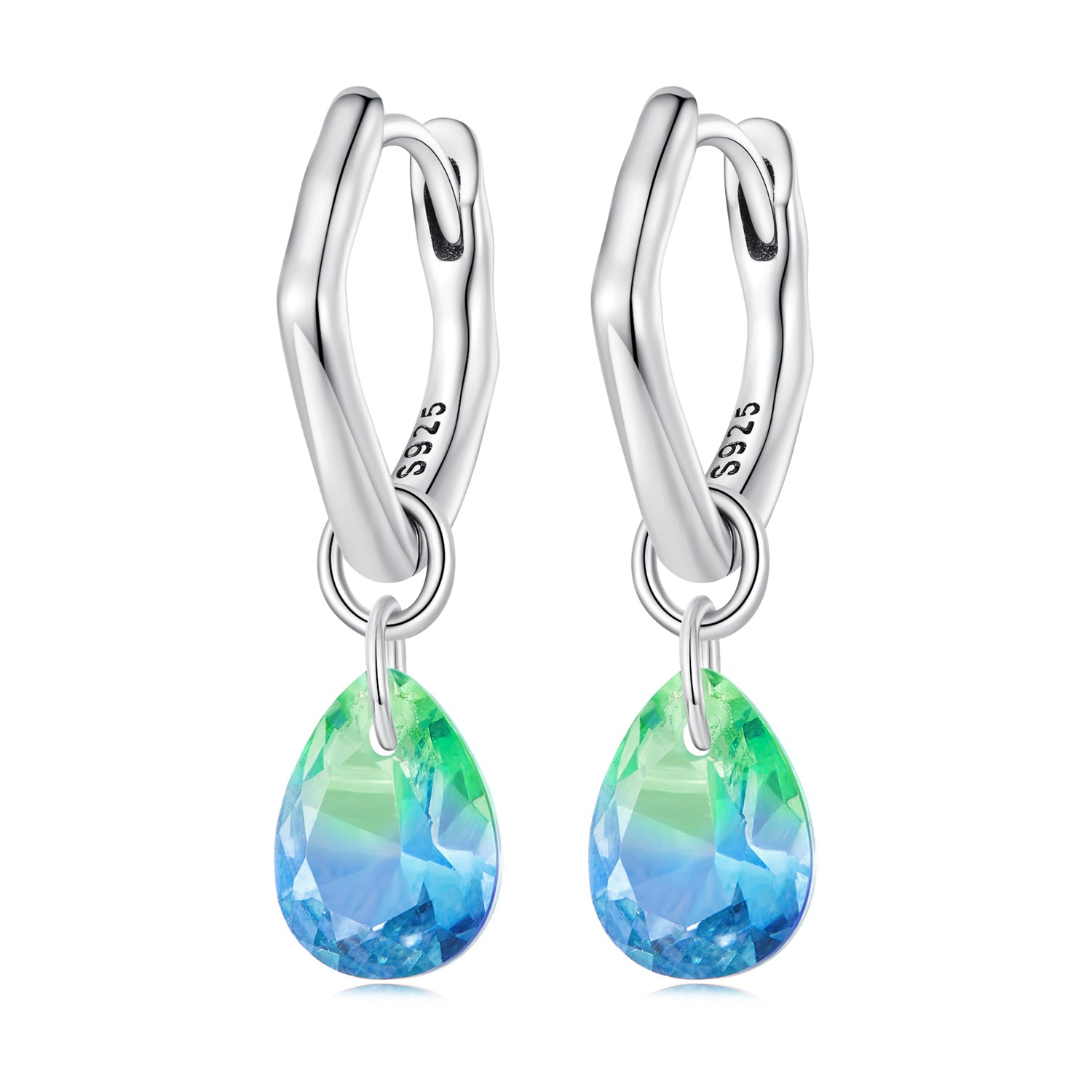 Silver Earrings Blue Green Water Drop Hoop Earrings For Sale - sursenso Earring