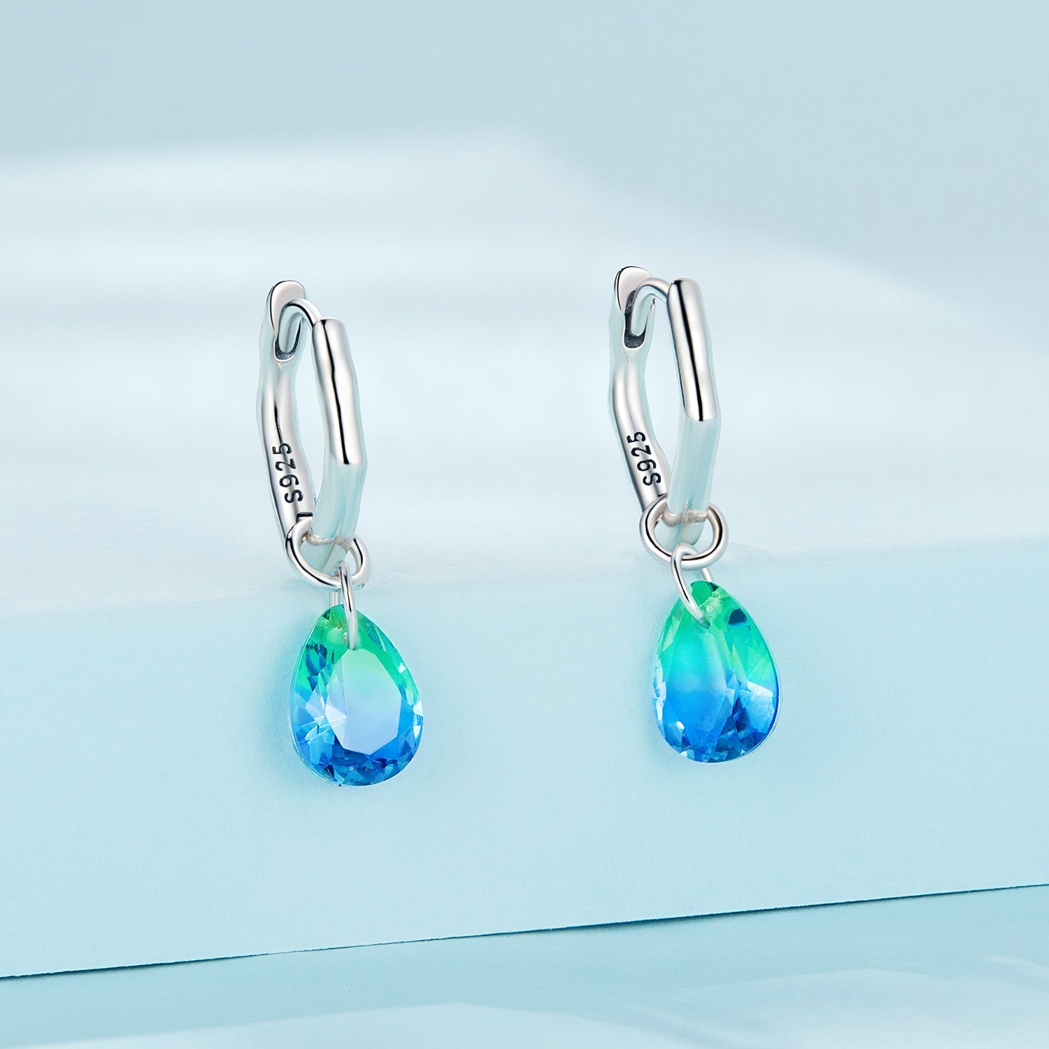 Silver Earrings Blue Green Water Drop Hoop Earrings For Sale - sursenso Earring