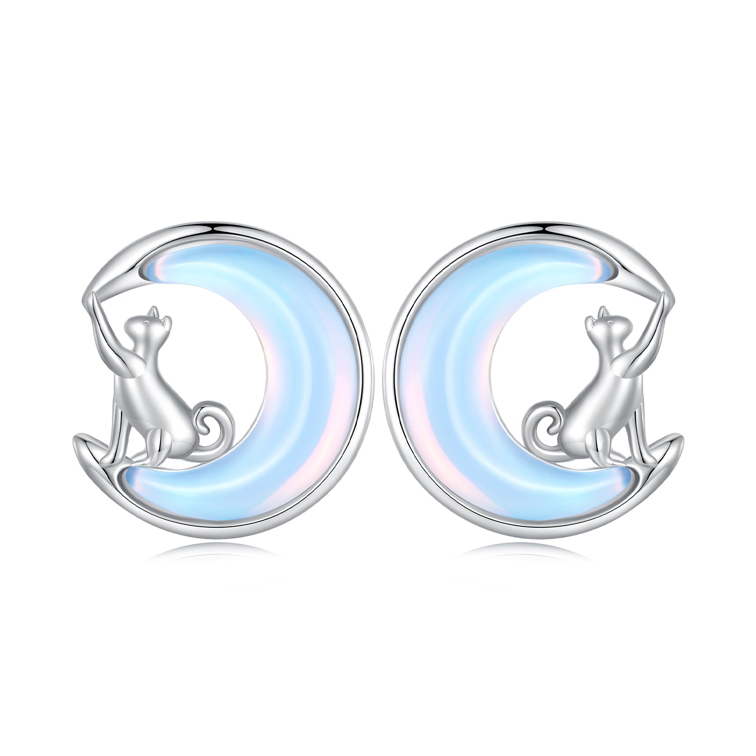 Silver Earrings Blue Moon Cat Stud Earrings For Sale - sursenso Earring