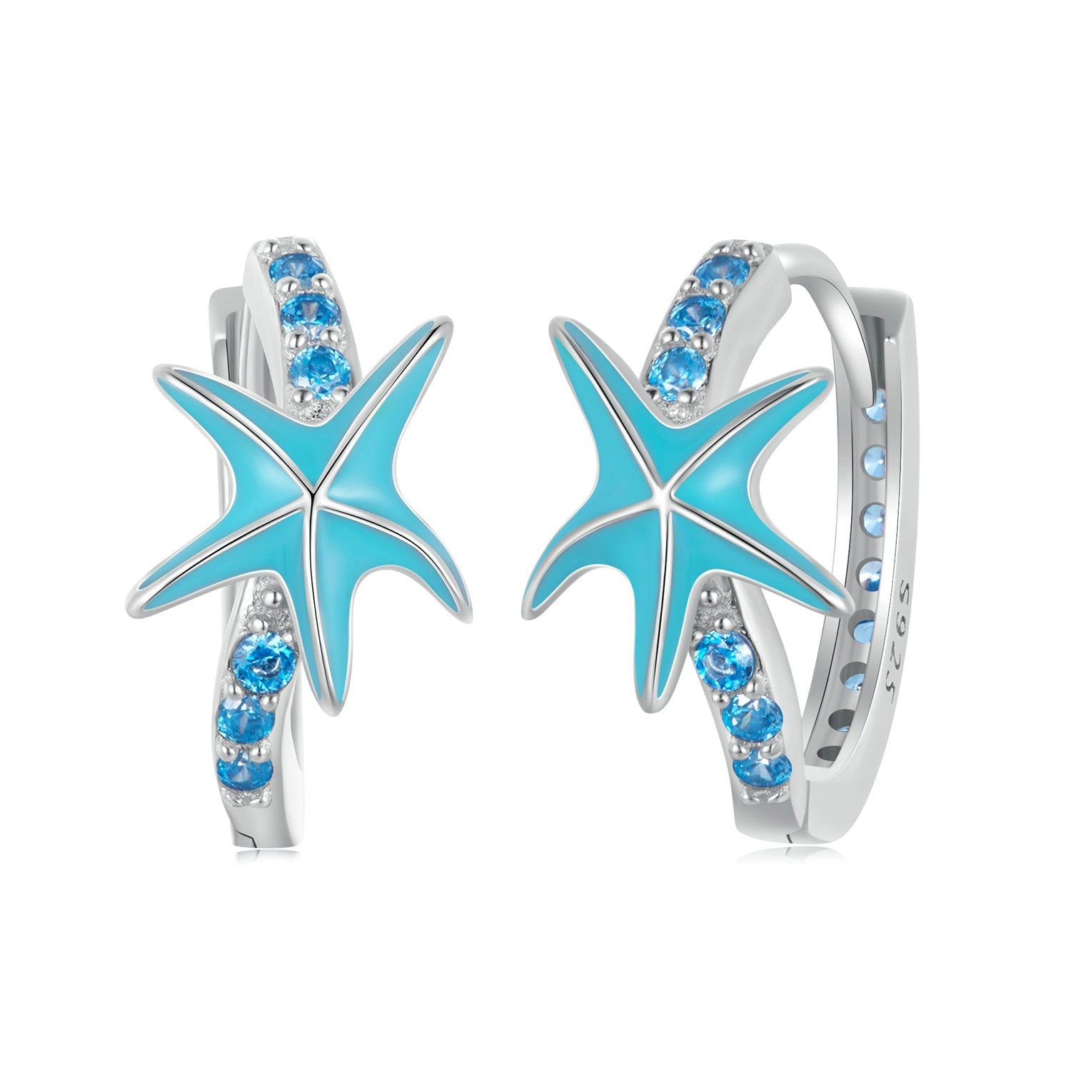 Silver Earrings Blue Starfish CZ Hoop Earrings For Sale - sursenso Earring