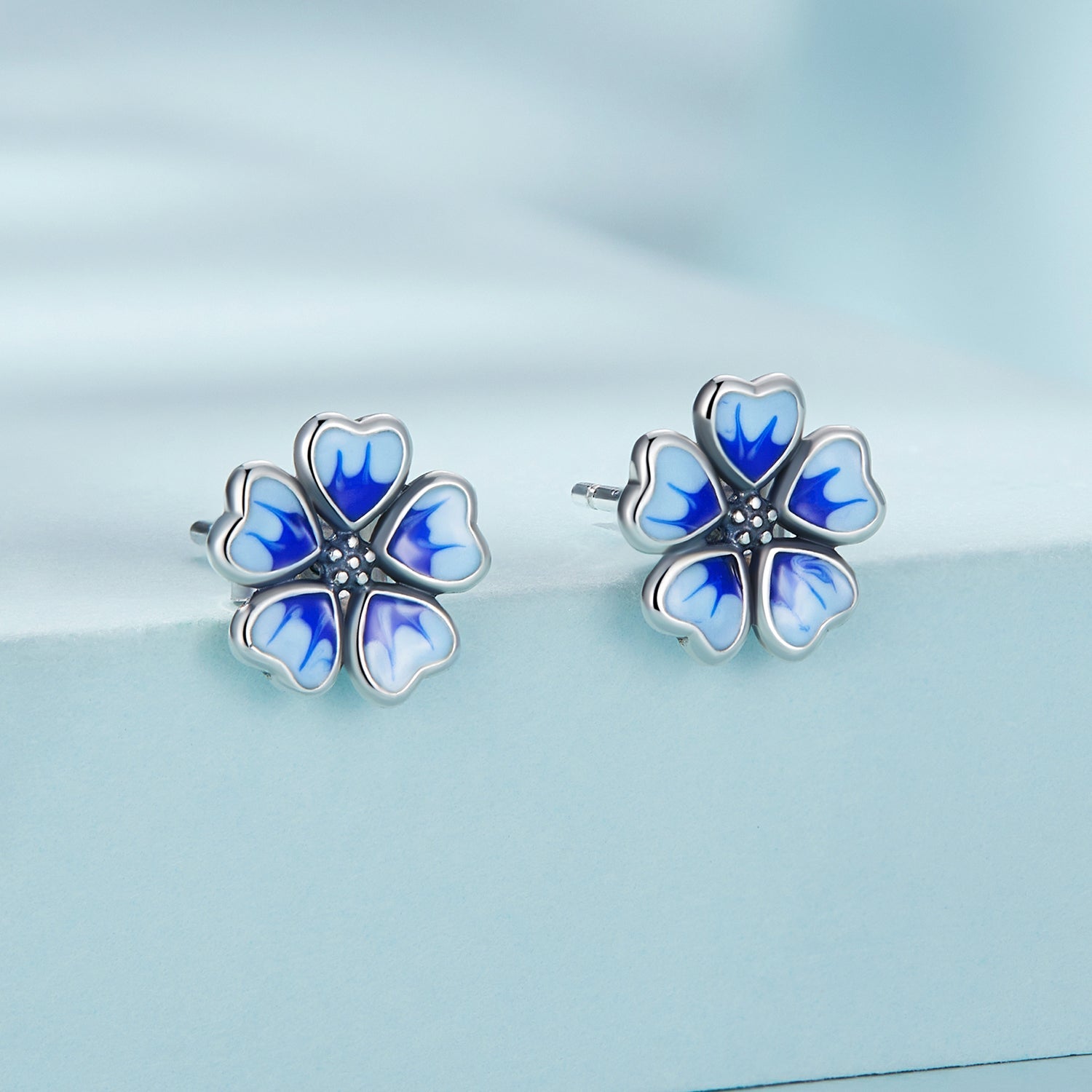 Silver Earrings Bright Blue Flowers Stud Earrings For Sale - sursenso Earring