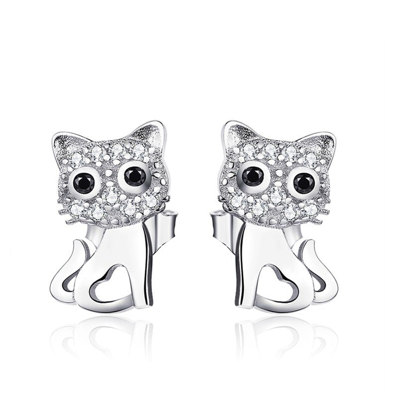 Silver Earrings Brilliant Baby Cat CZ Stud Earrings For Sale - sursenso Earring