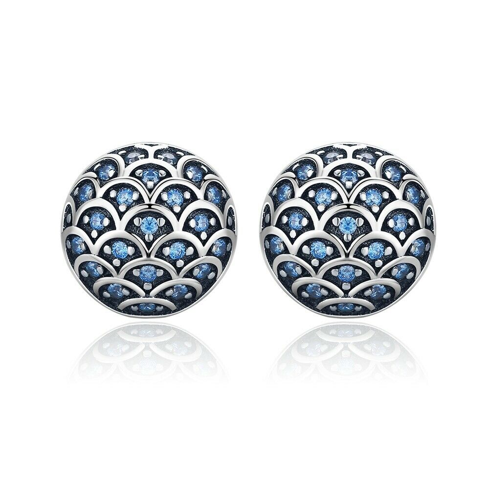 Silver Earrings Brilliant Blue Sea Wave CZ Stud Earrings For Sale - sursenso Earring