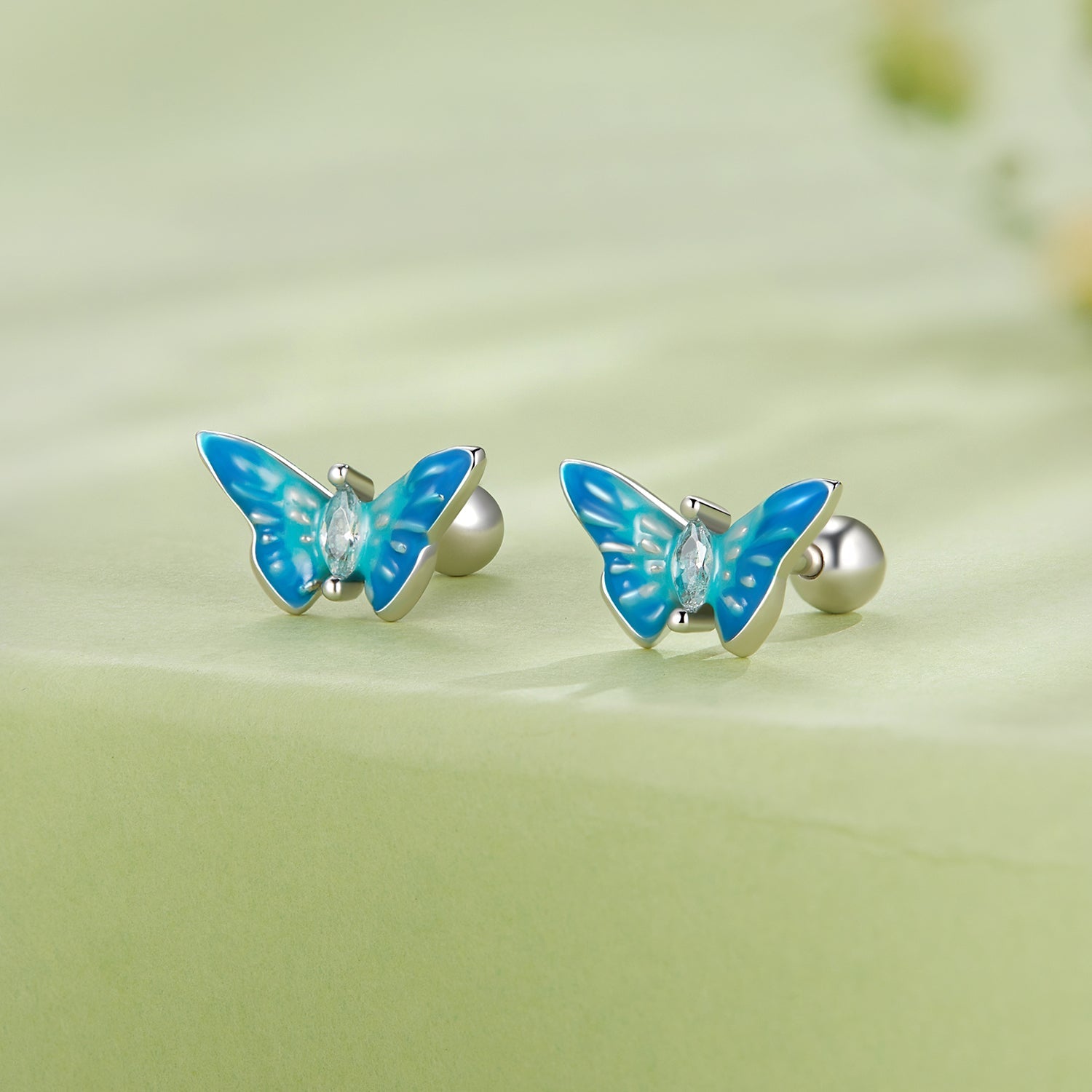 Silver Earrings Clear Blue Butterfly CZ Stud Earrings For Sale - sursenso Earring