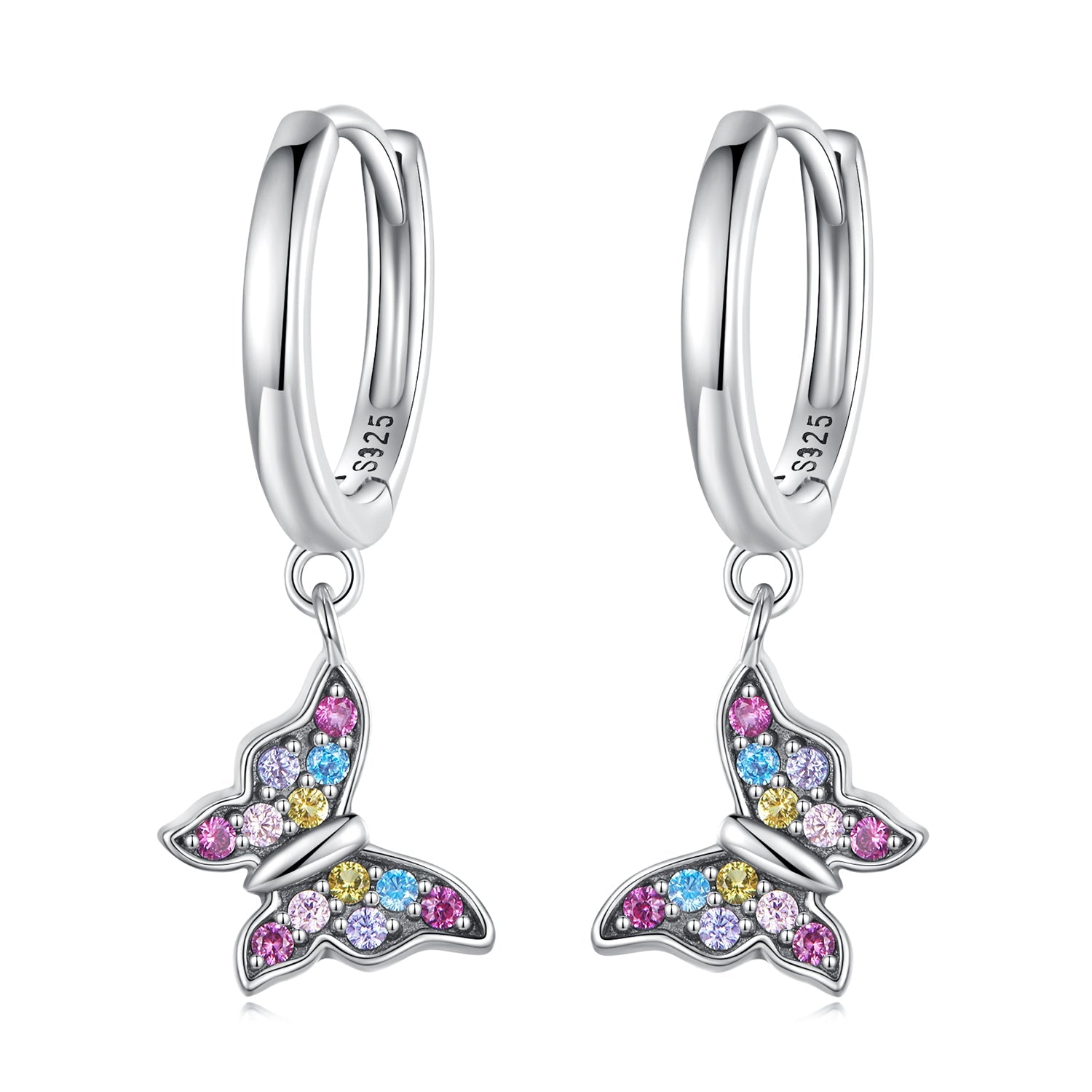 Silver Earrings Colorful Butterfly CZ Hoop Earrings For Sale - sursenso Earring