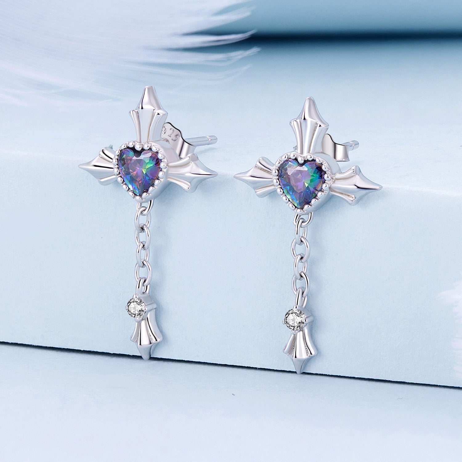 Silver Earrings Cross Chain CZ Stud Earrings For Sale - sursenso Earring