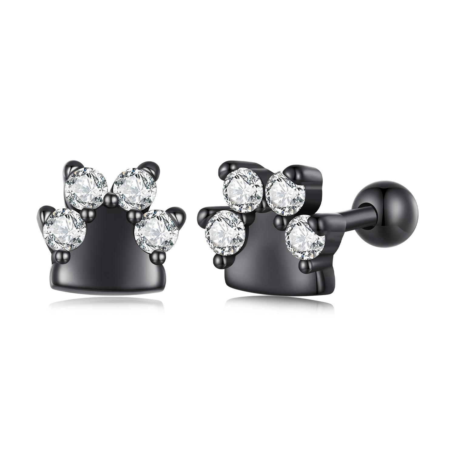 Silver Earrings Cute Black Dog Paws CZ Stud Earrings For Sale - sursenso Earring