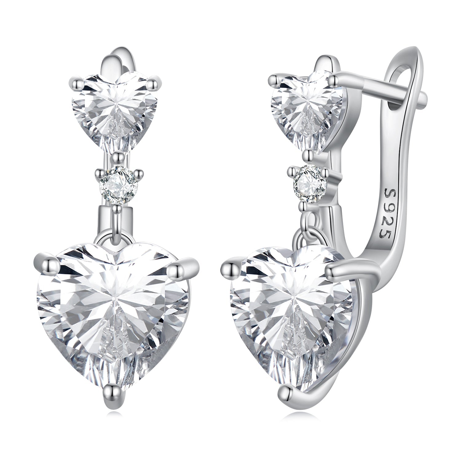 Silver Earrings Delicate Flash Heart CZ Hoop Earrings For Sale - sursenso Earring