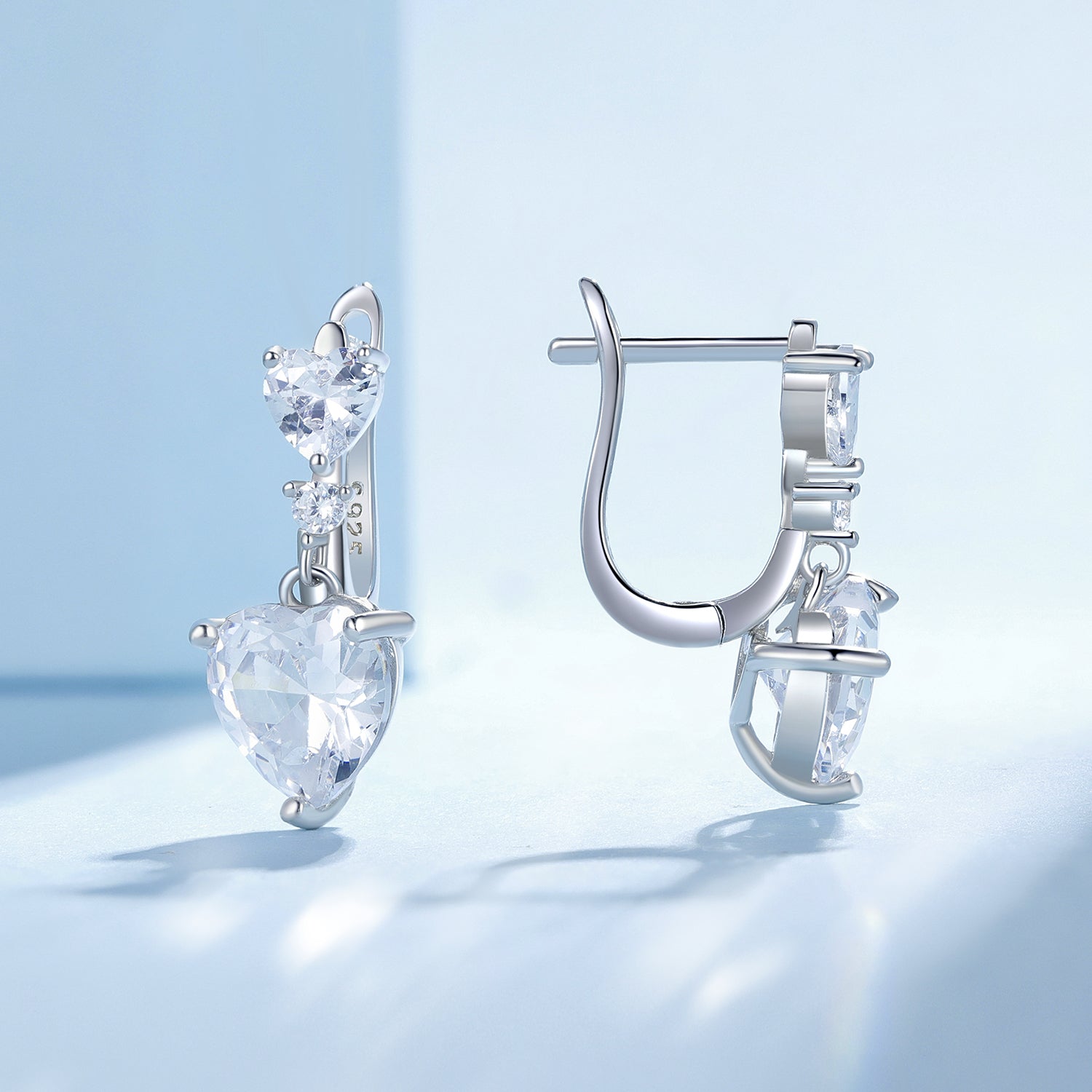 Silver Earrings Delicate Flash Heart CZ Hoop Earrings For Sale - sursenso Earring