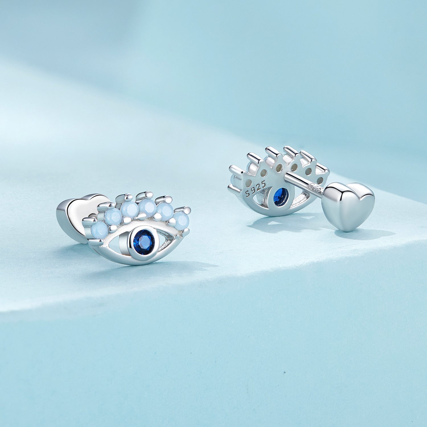Silver Earrings Demon Eyes Blue CZ Stud Earrings For Sale - sursenso Earring