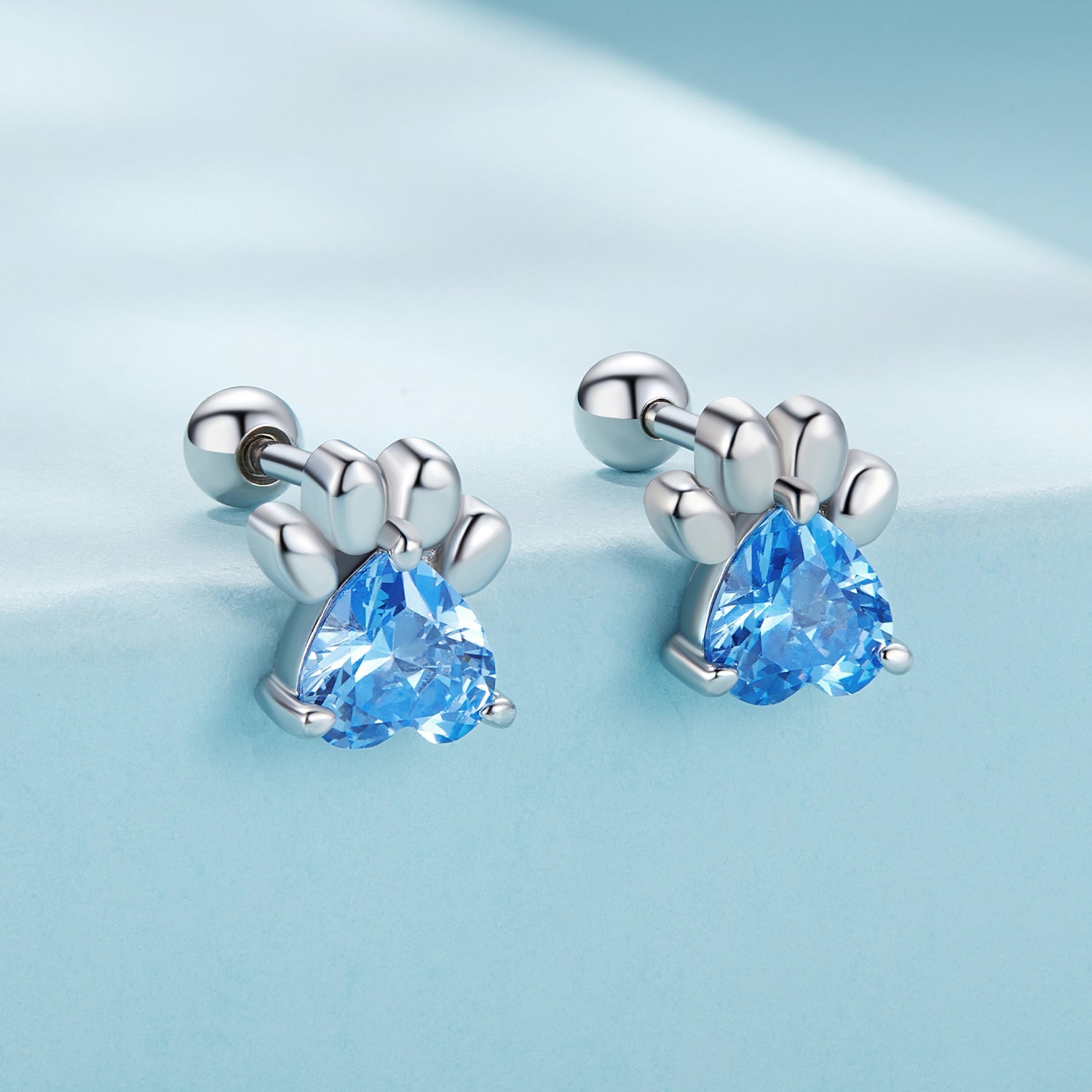 Silver Earrings Dog Paw Blue CZ Stud Earrings For Sale - sursenso Earring