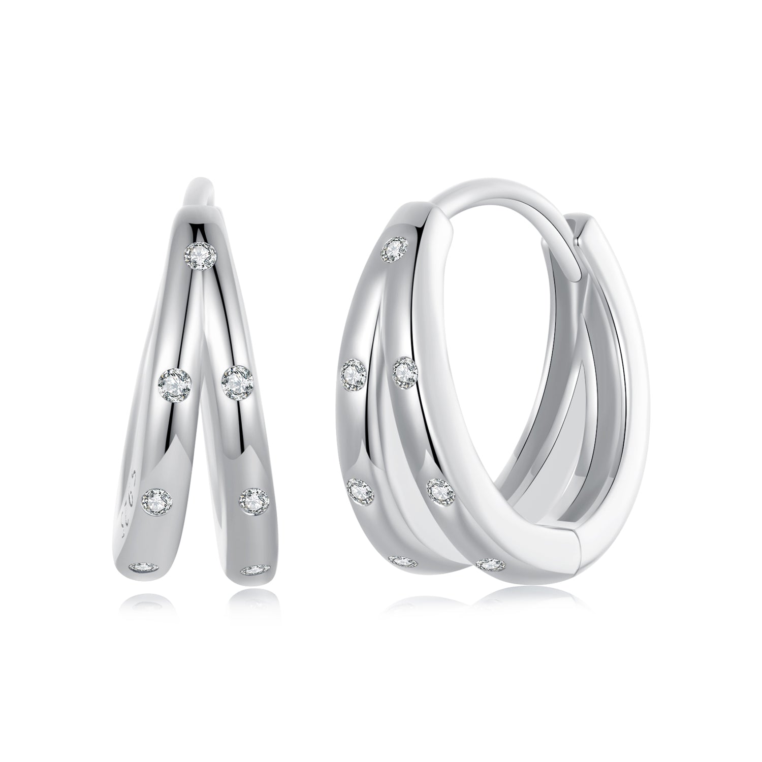 Silver Earrings Double Layers CZ Hoop Earrings For Sale - sursenso Earring