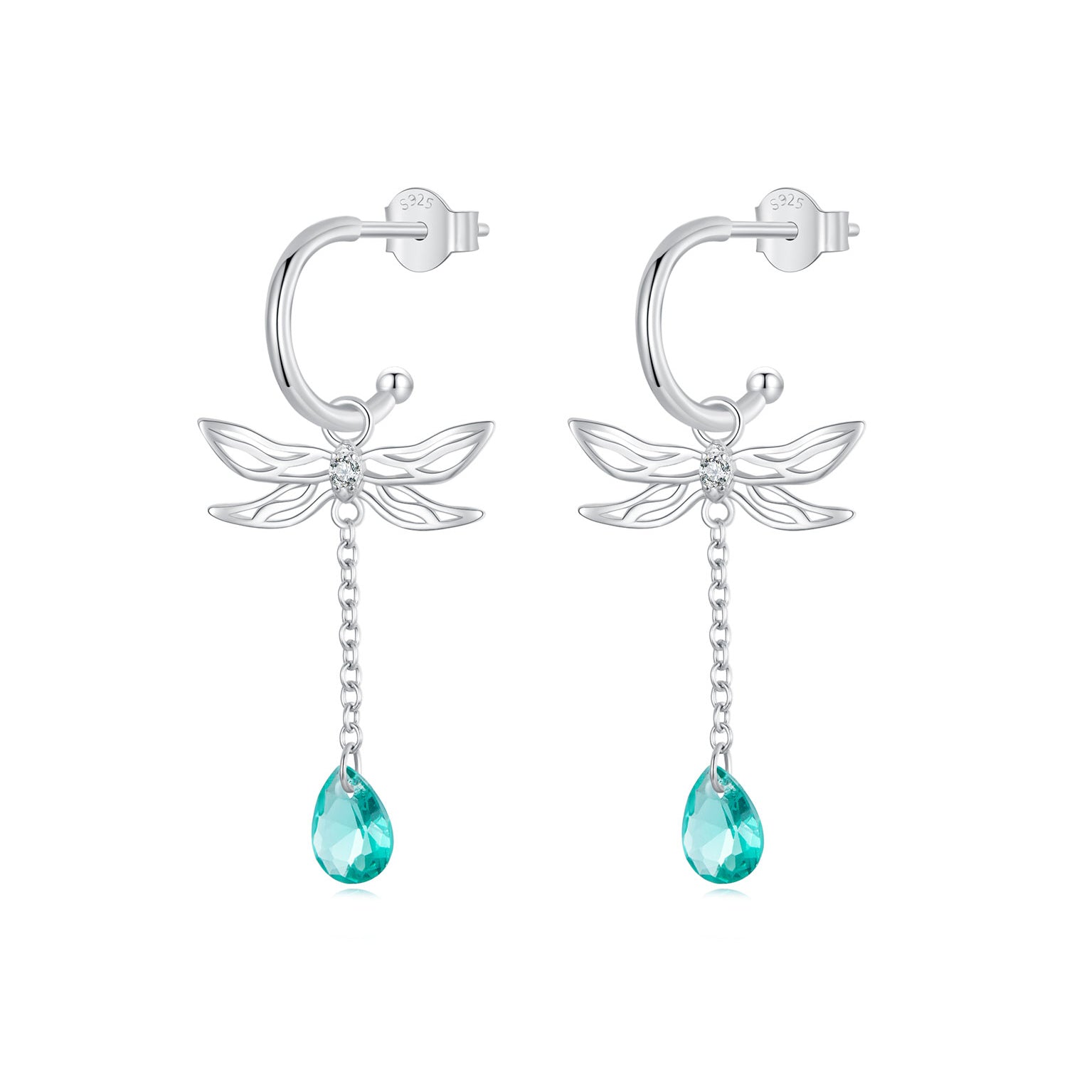 Silver Earrings Dragonfly Tassel CZ Stud Earrings For Sale - sursenso Earring
