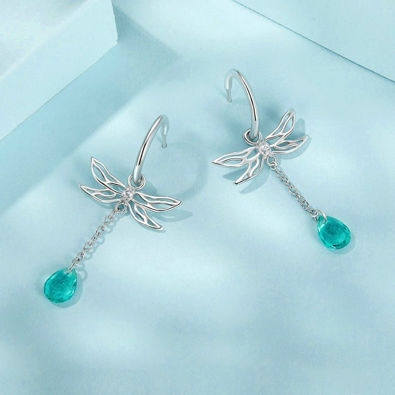 Silver Earrings Dragonfly Tassel CZ Stud Earrings For Sale - sursenso Earring