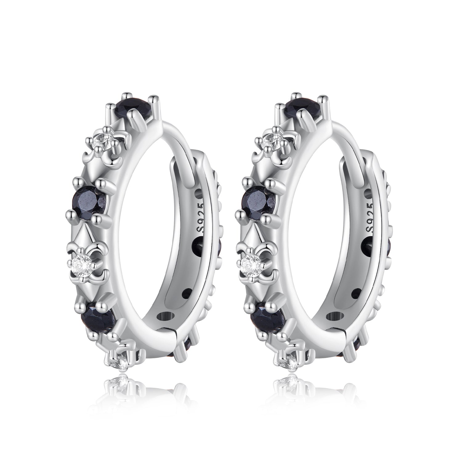 Silver Earrings Elegant Iris Black CZ Hoop Earrings For Sale - sursenso Earring