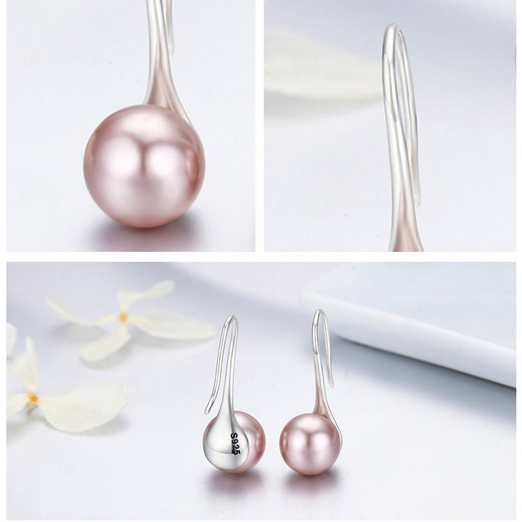 Silver Earrings Elegant Pink Round Pearl Drop Earrings For Sale - sursenso Earring
