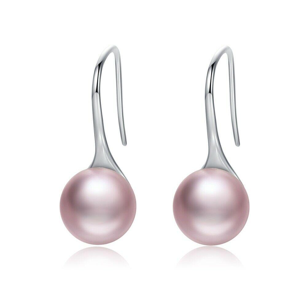 Silver Earrings Elegant Pink Round Pearl Drop Earrings For Sale - sursenso Earring