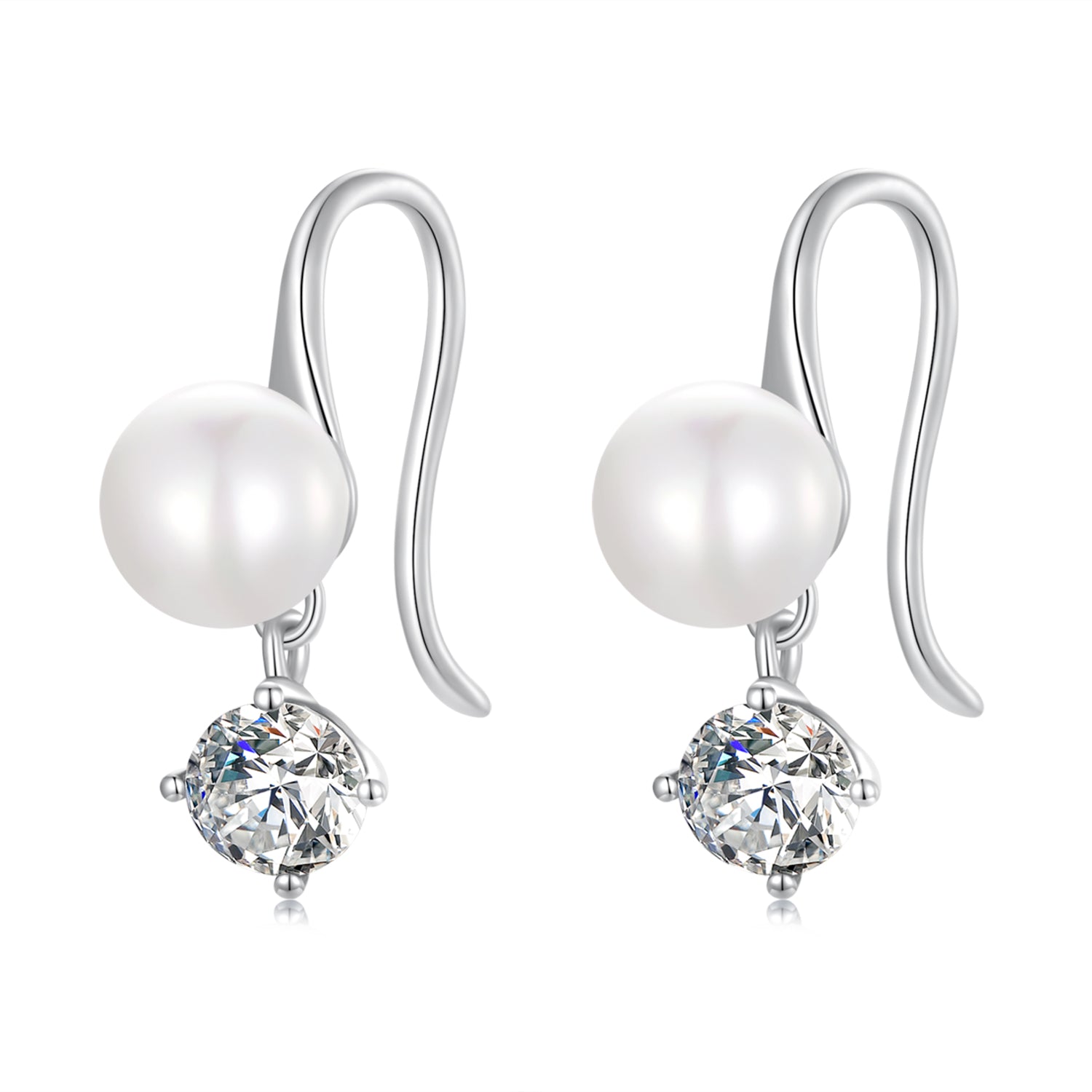 Silver Earrings Elegant White Round Pearl CZ Drop Earrings For Sale - sursenso Earring