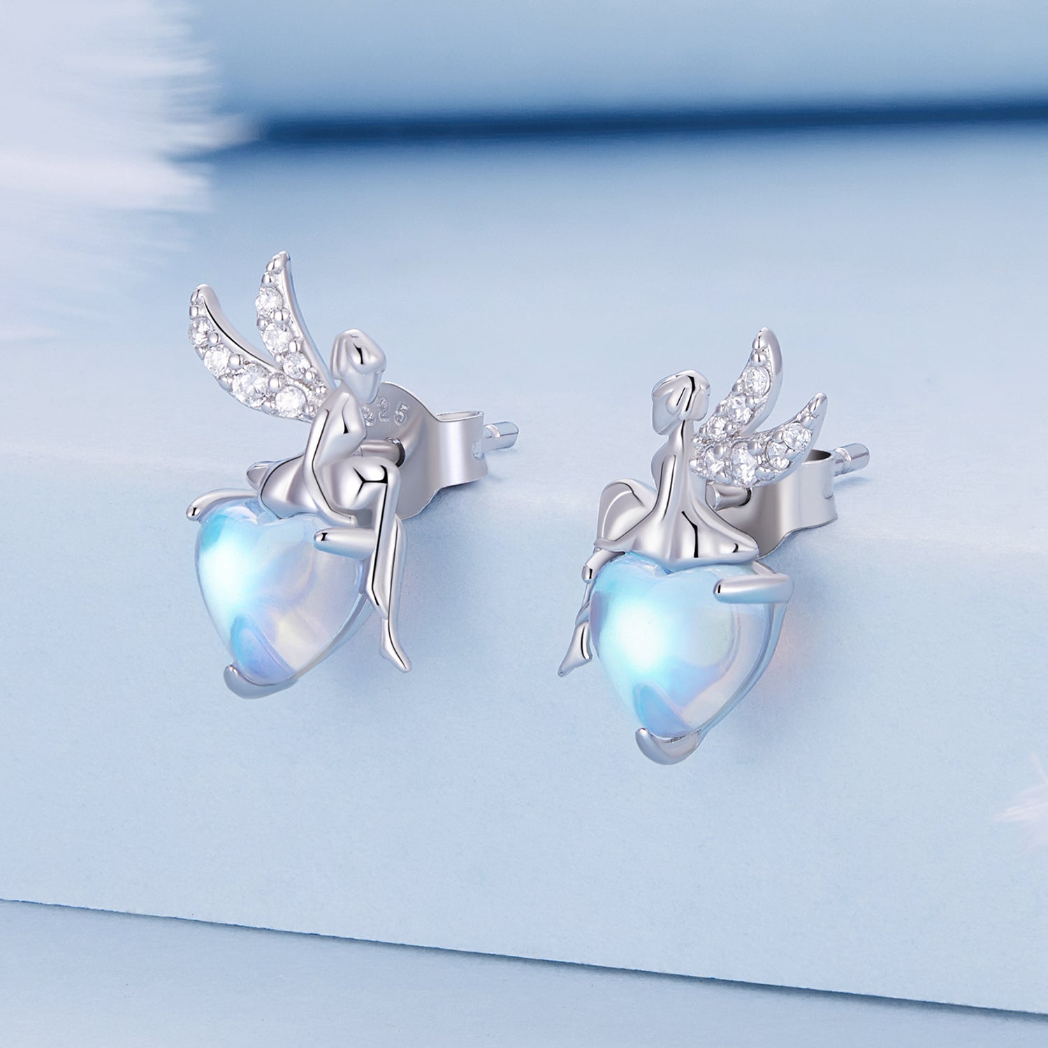 Silver Earrings Fairy Moonstone CZ Stud Earrings For Sale - sursenso Earring