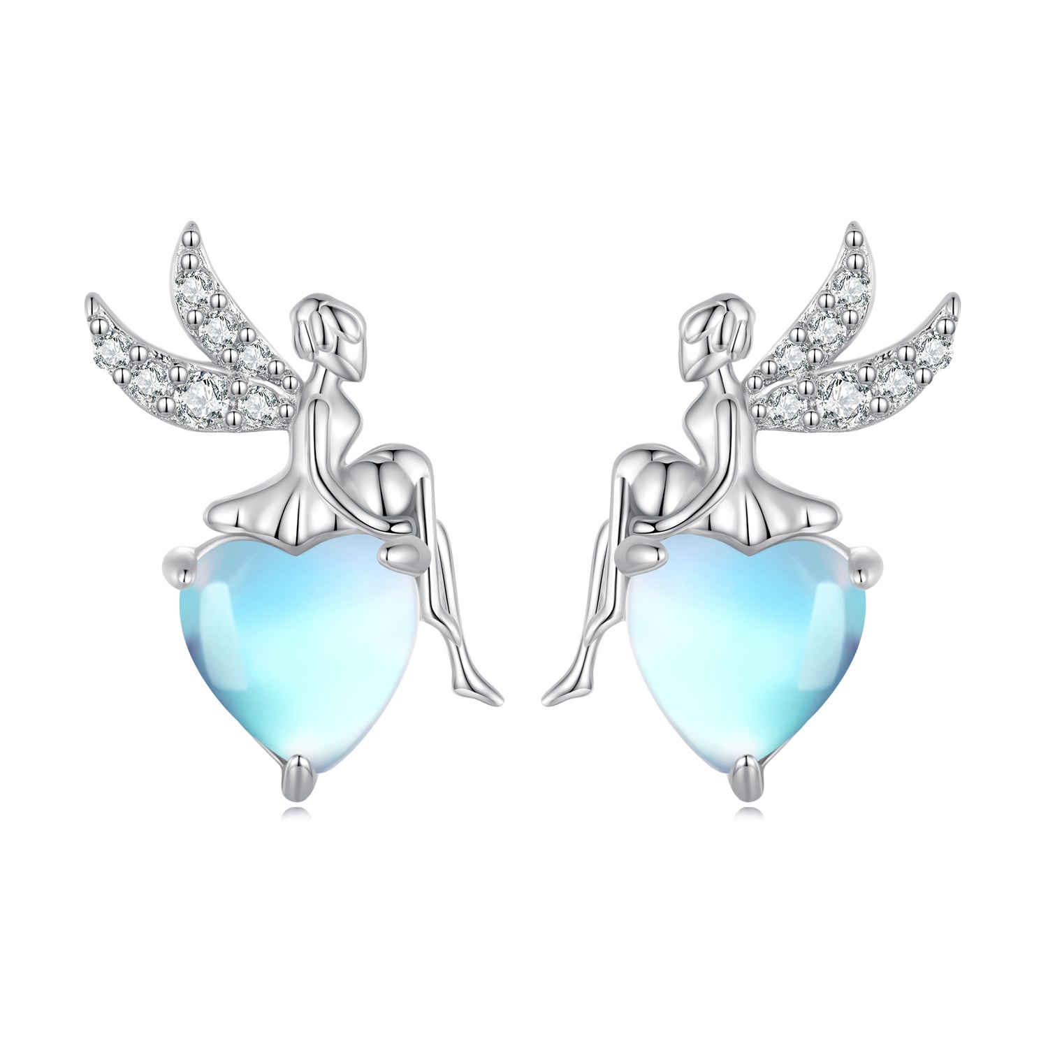 Silver Earrings Fairy Moonstone CZ Stud Earrings For Sale - sursenso Earring