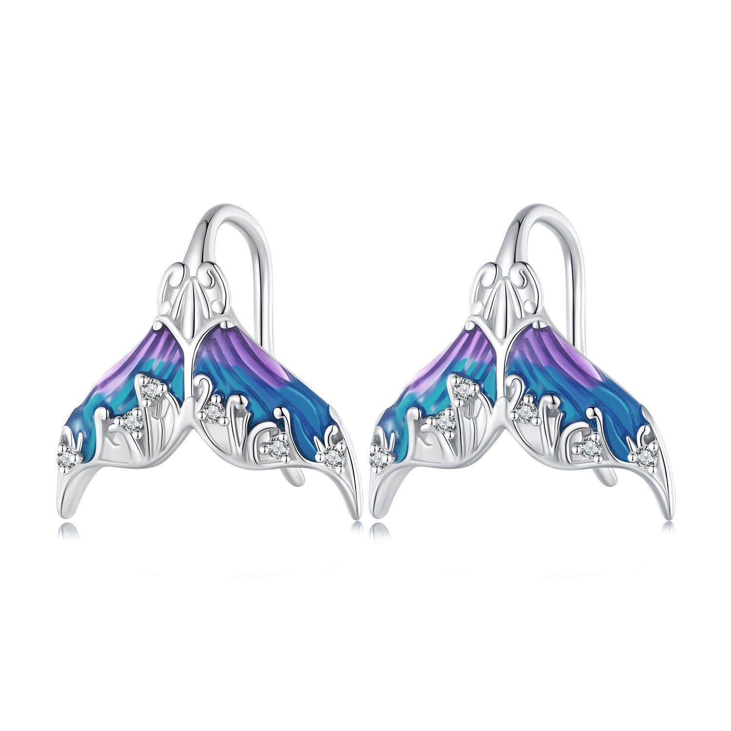 Silver Earrings Fantasy Mermaid Tail CZ Stud Earrings For Sale - sursenso Earring