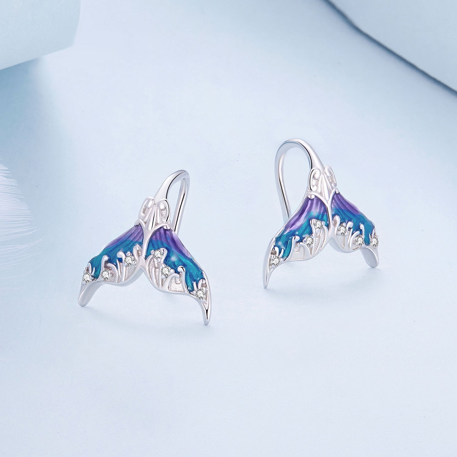 Silver Earrings Fantasy Mermaid Tail CZ Stud Earrings For Sale - sursenso Earring