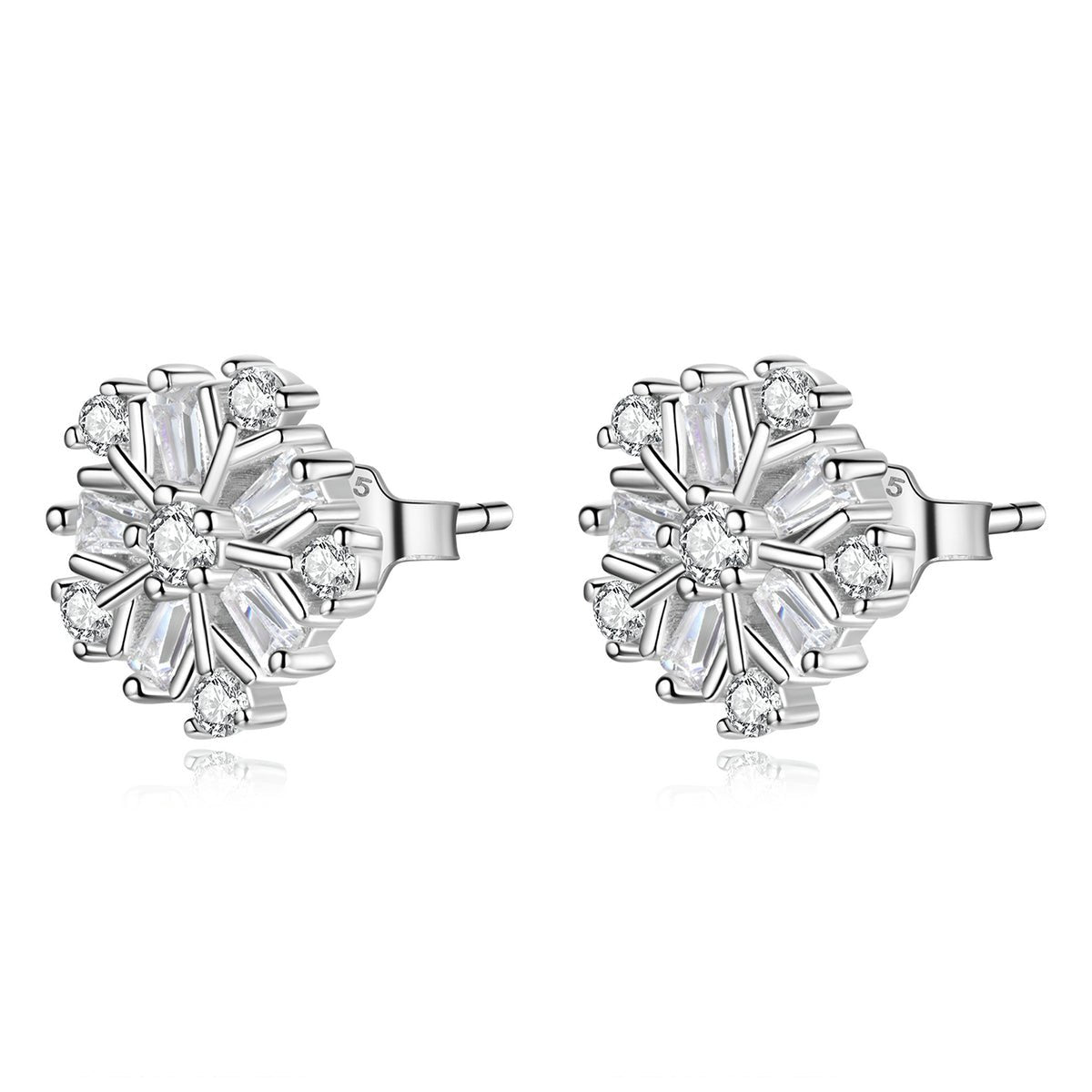 Silver Earrings Fashion Sparkling Snowflake CZ Stud Earrings For Sale - sursenso Earring