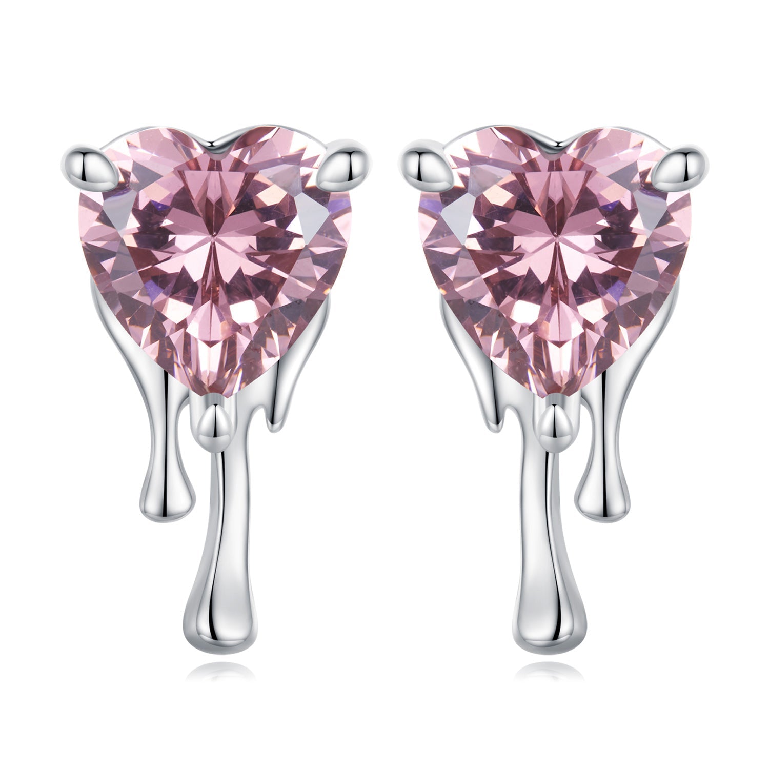 Silver Earrings Floating Love Pink CZ Stud Earrings For Sale - sursenso Earring