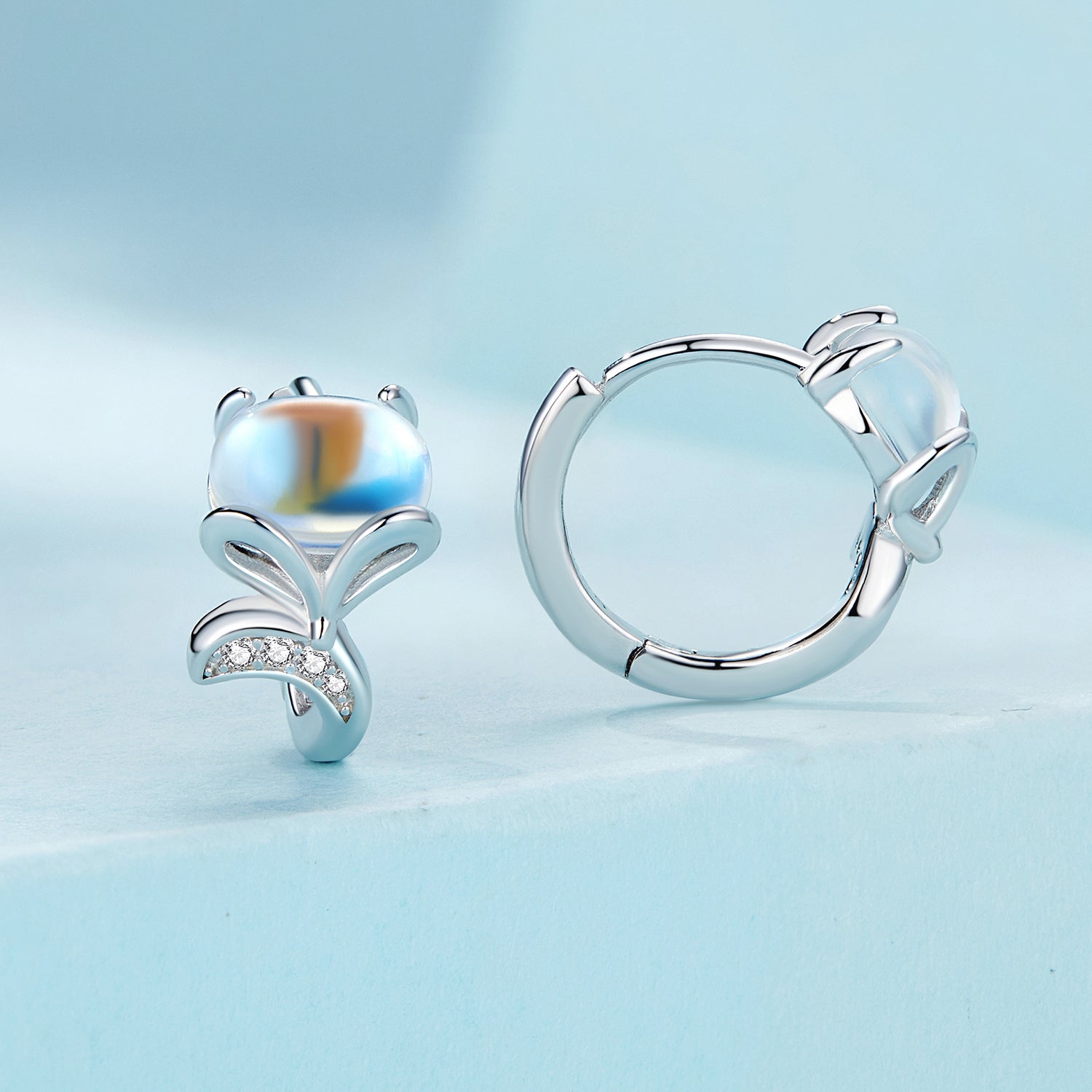Silver Earrings Fox Moonstone CZ Hoop Earrings For Sale - sursenso Earring