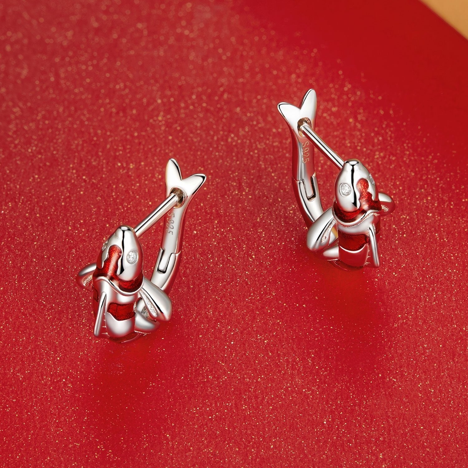 Silver Earrings Good Luck Koi Fish CZ Hoop Earrings For Sale - sursenso Earring
