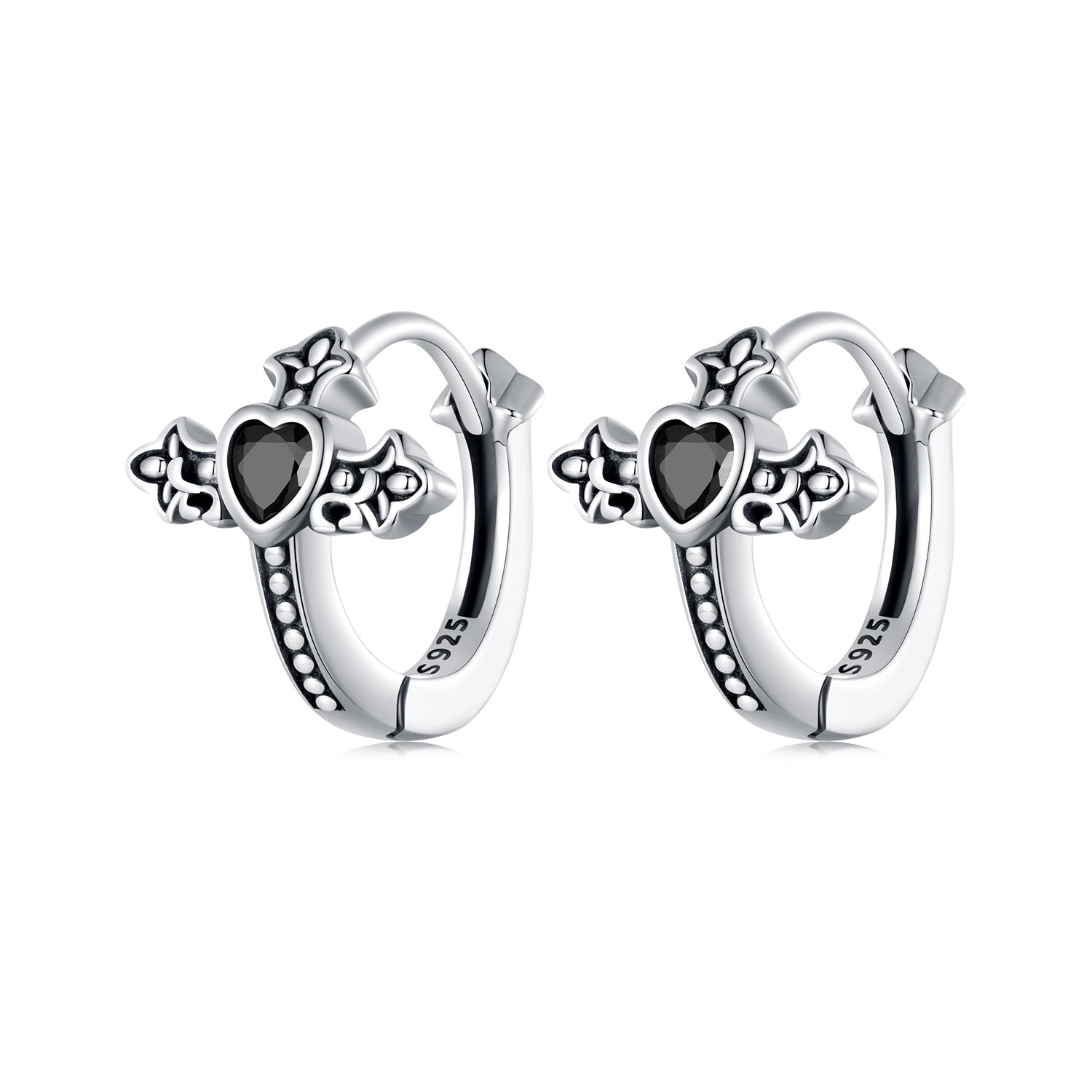Silver Earrings Gothic Love Cross CZ Hoop Earrings For Sale - sursenso Earring