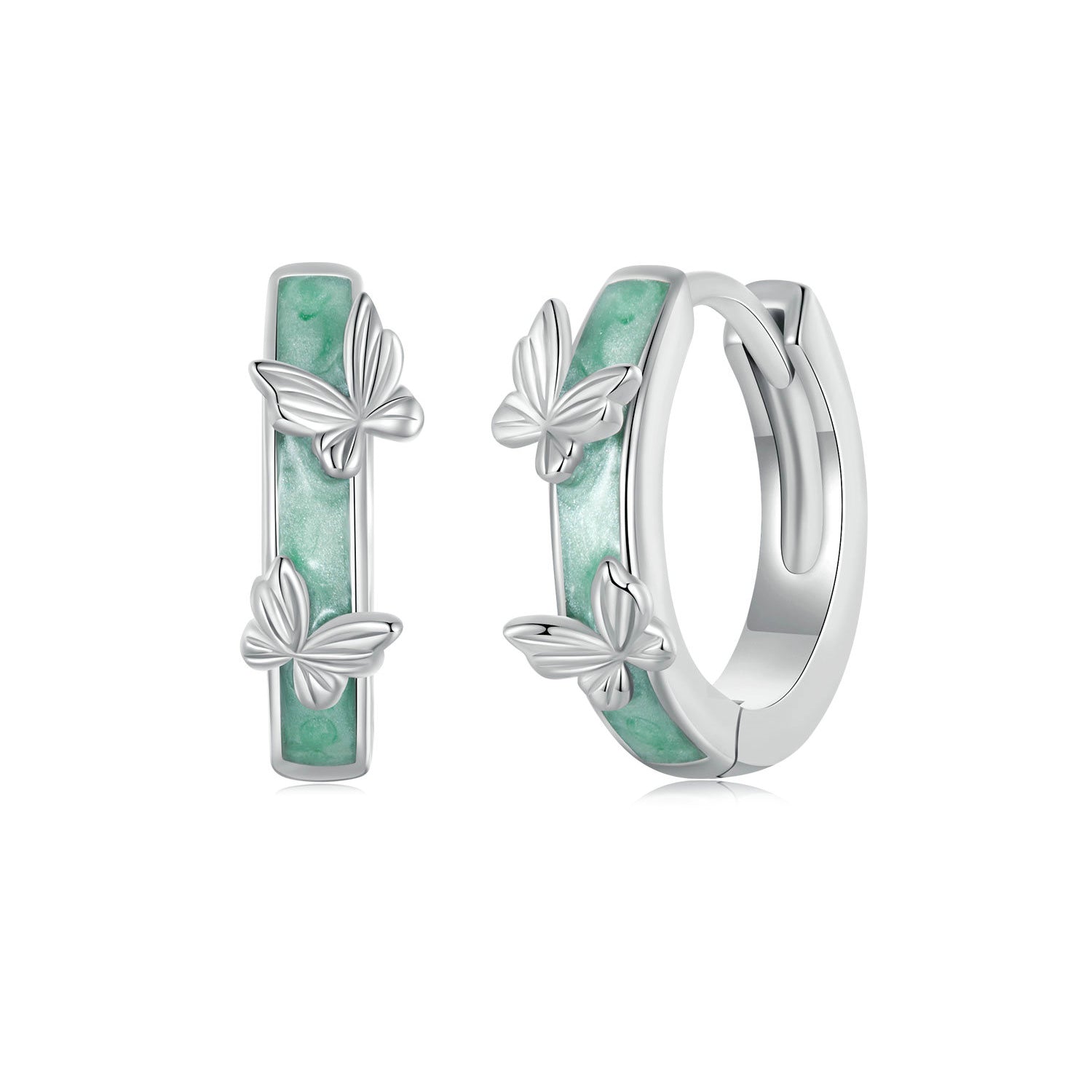 Silver Earrings Green Butterfly Hoop Earrings For Sale - sursenso Earring