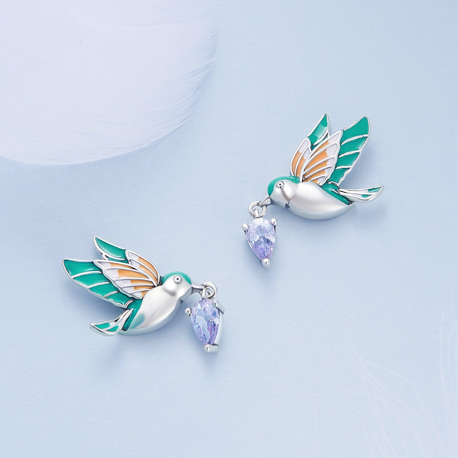 Silver Earrings Green Kingfisher CZ Stud Earrings For Sale - sursenso Earring