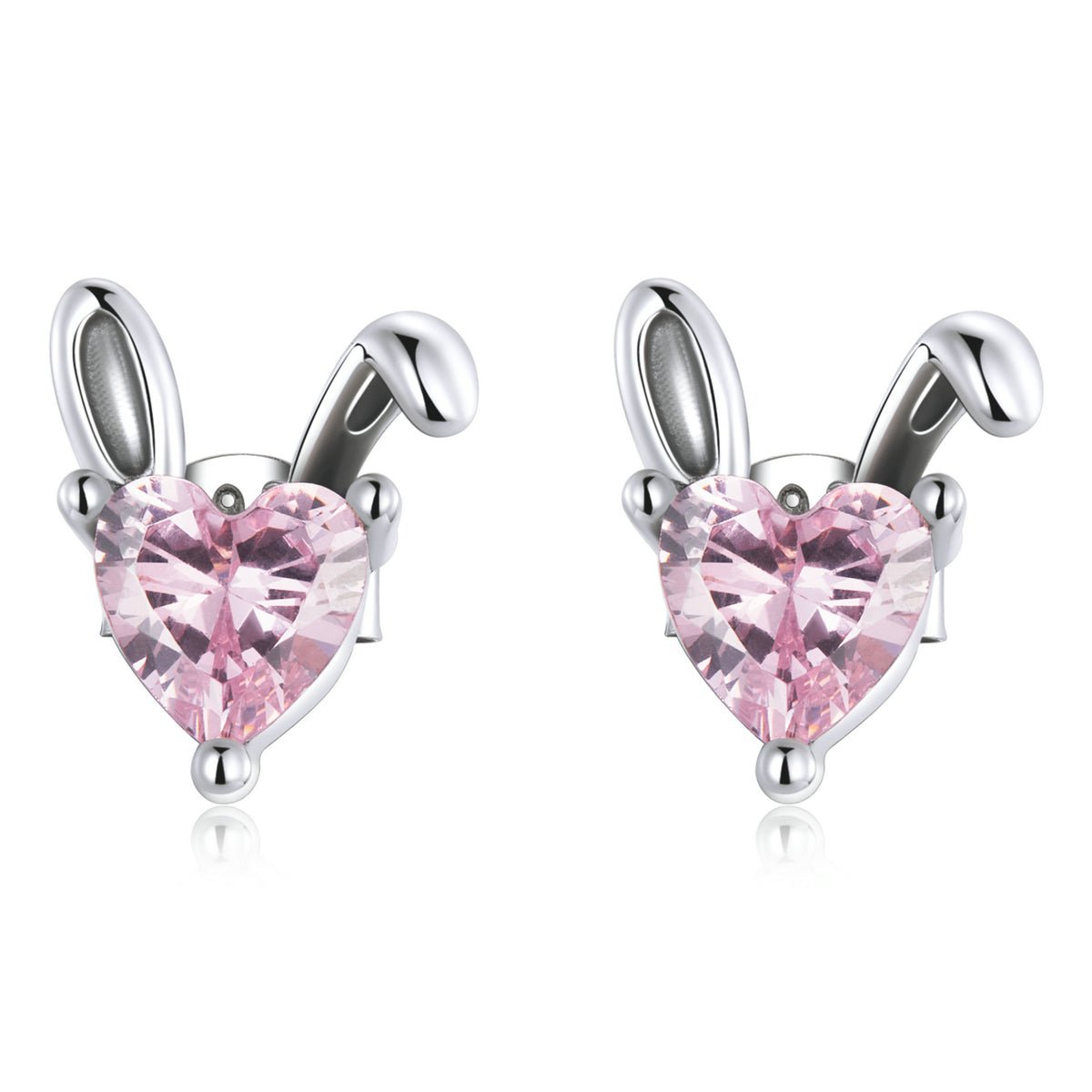 Silver Earrings Hare Ears Pink Crystal Stone Rabbit Ear CZ Stud Earrings For Sale - sursenso Earring