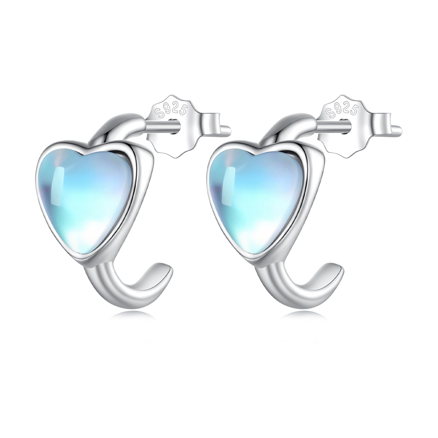 Silver Earrings Heart Shaped Moonstone Stud Earrings For Sale - sursenso Earring