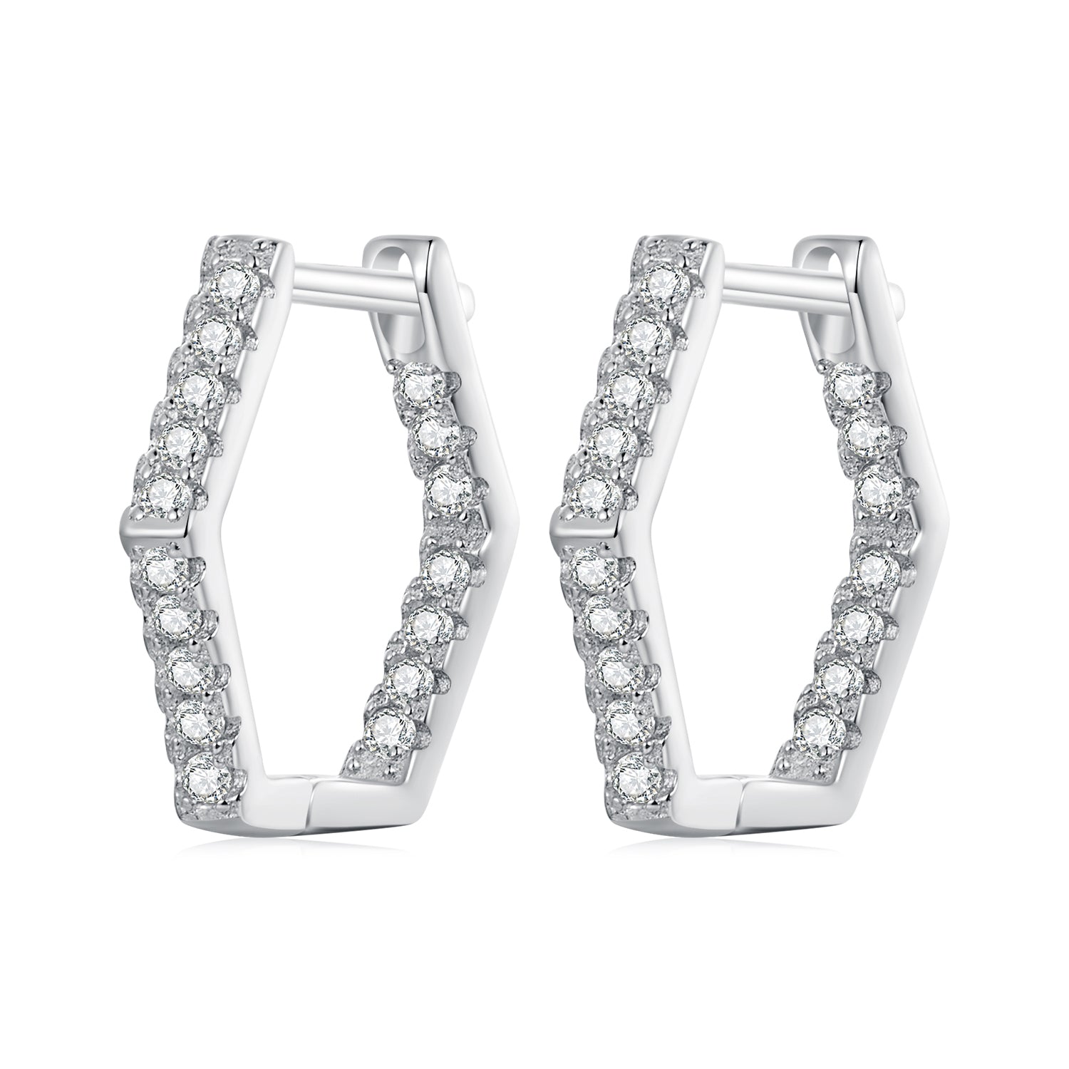 Silver Earrings Hexagonal CZ Hoop Earrings For Sale - sursenso Earring