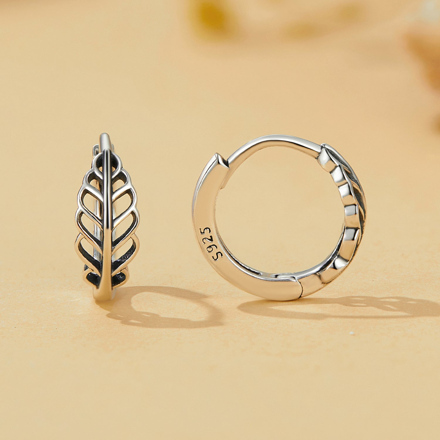 Silver Earrings Hollow Leaf Hoop Earrings For Sale - sursenso Earring