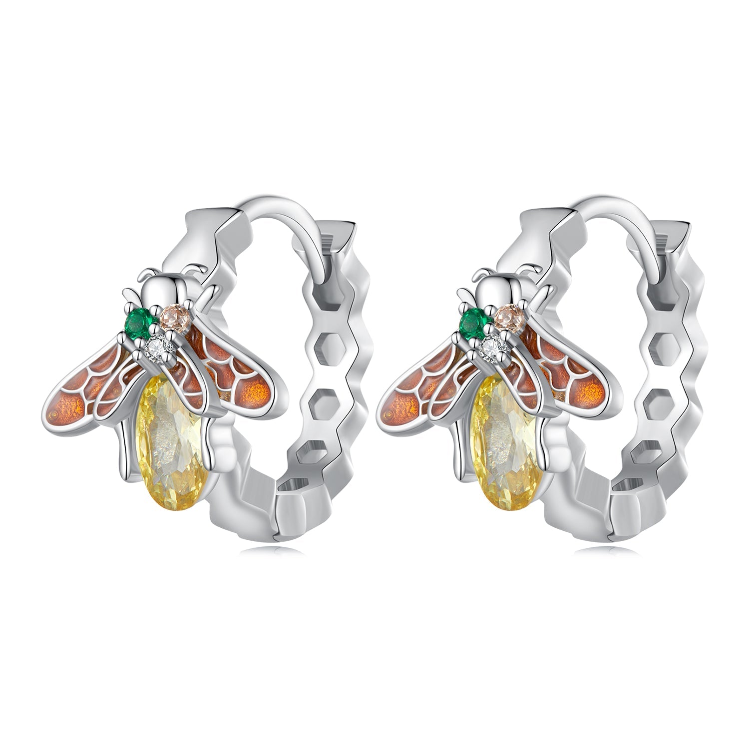 Silver Earrings Honeybee Yellow CZ Hoop Earrings For Sale - sursenso Earring
