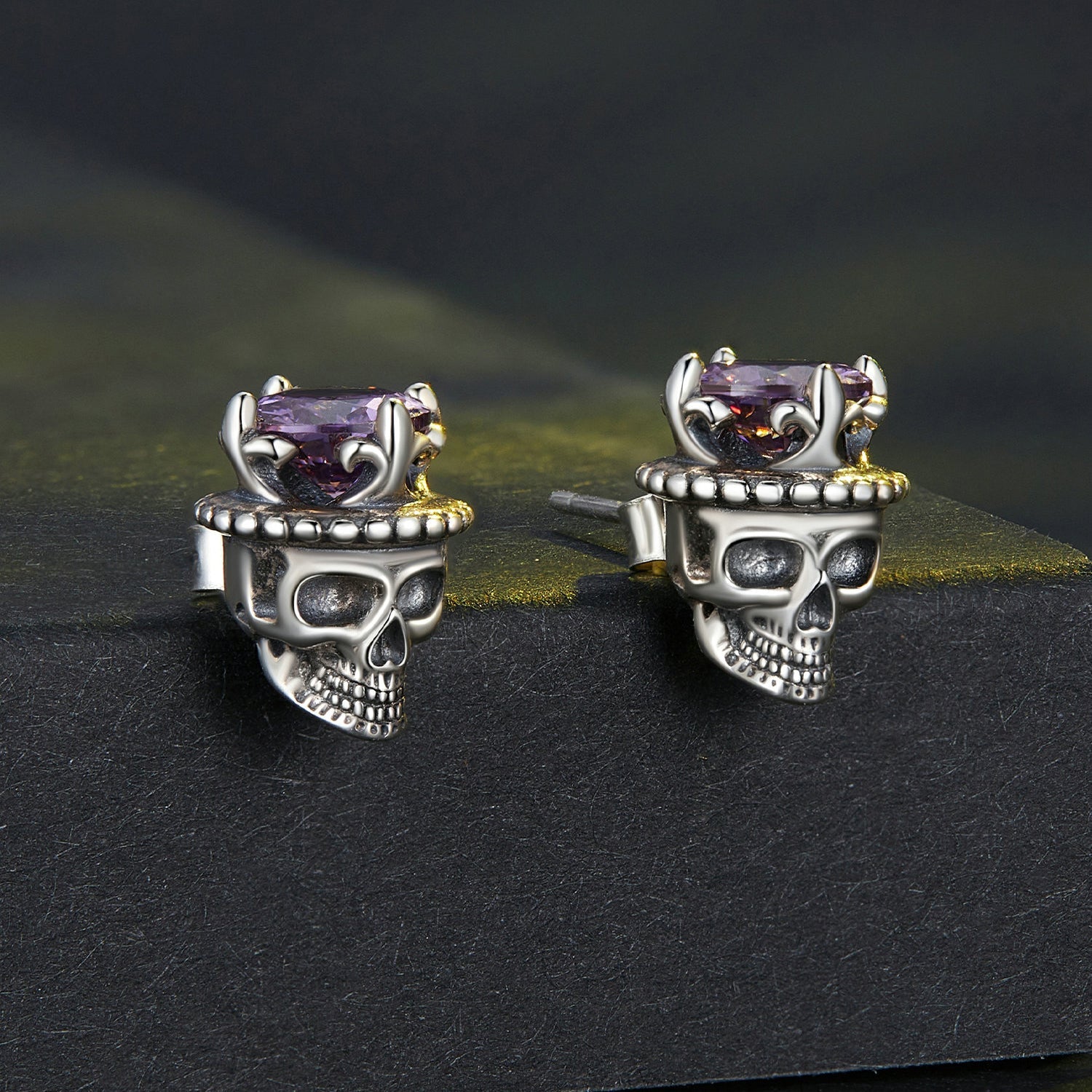 Silver Earrings King of Skull CZ Stud Earrings For Sale - sursenso Earring