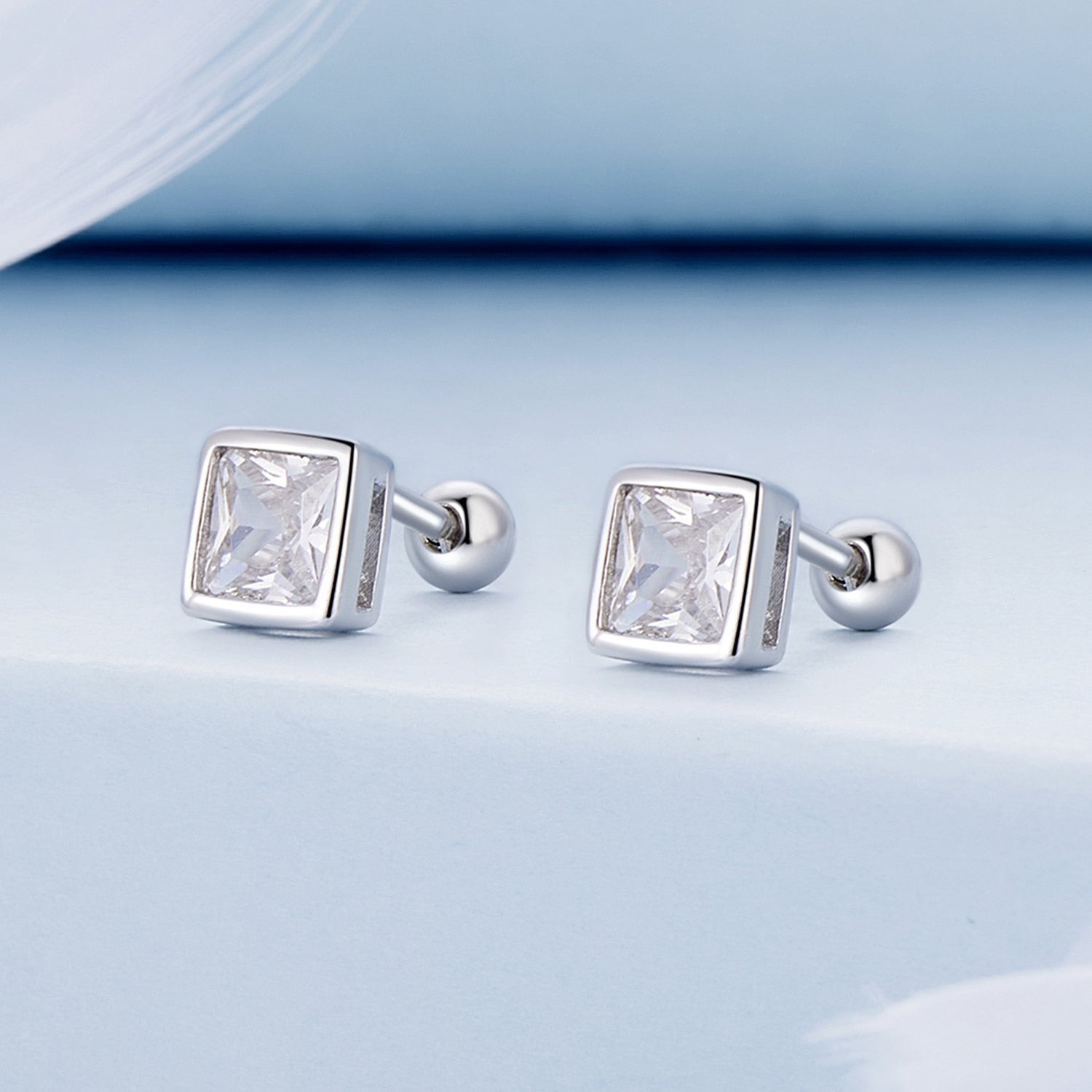 Silver Earrings Large Princess CZ Stud Earrings For Sale - sursenso Earring