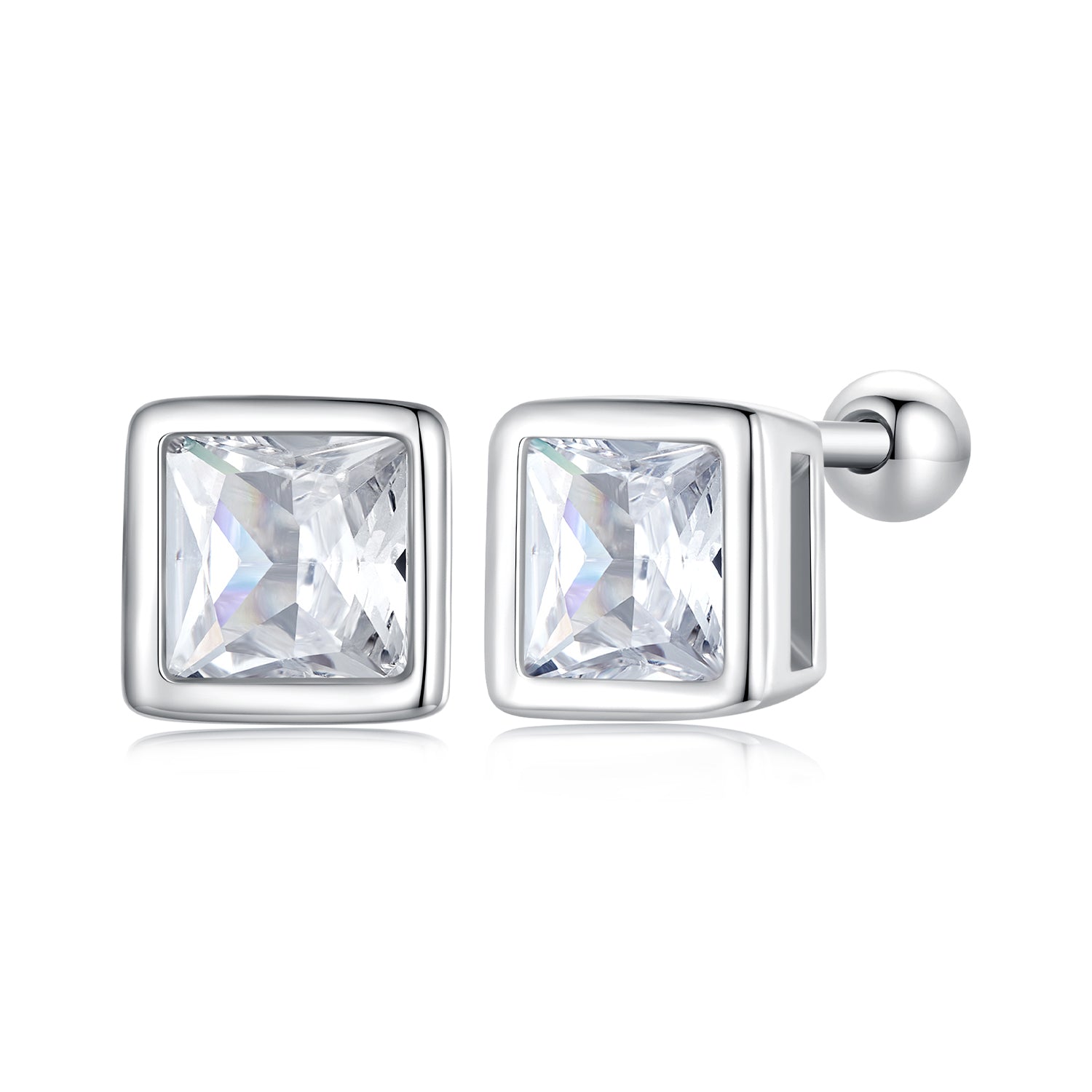 Silver Earrings Large Princess CZ Stud Earrings For Sale - sursenso Earring