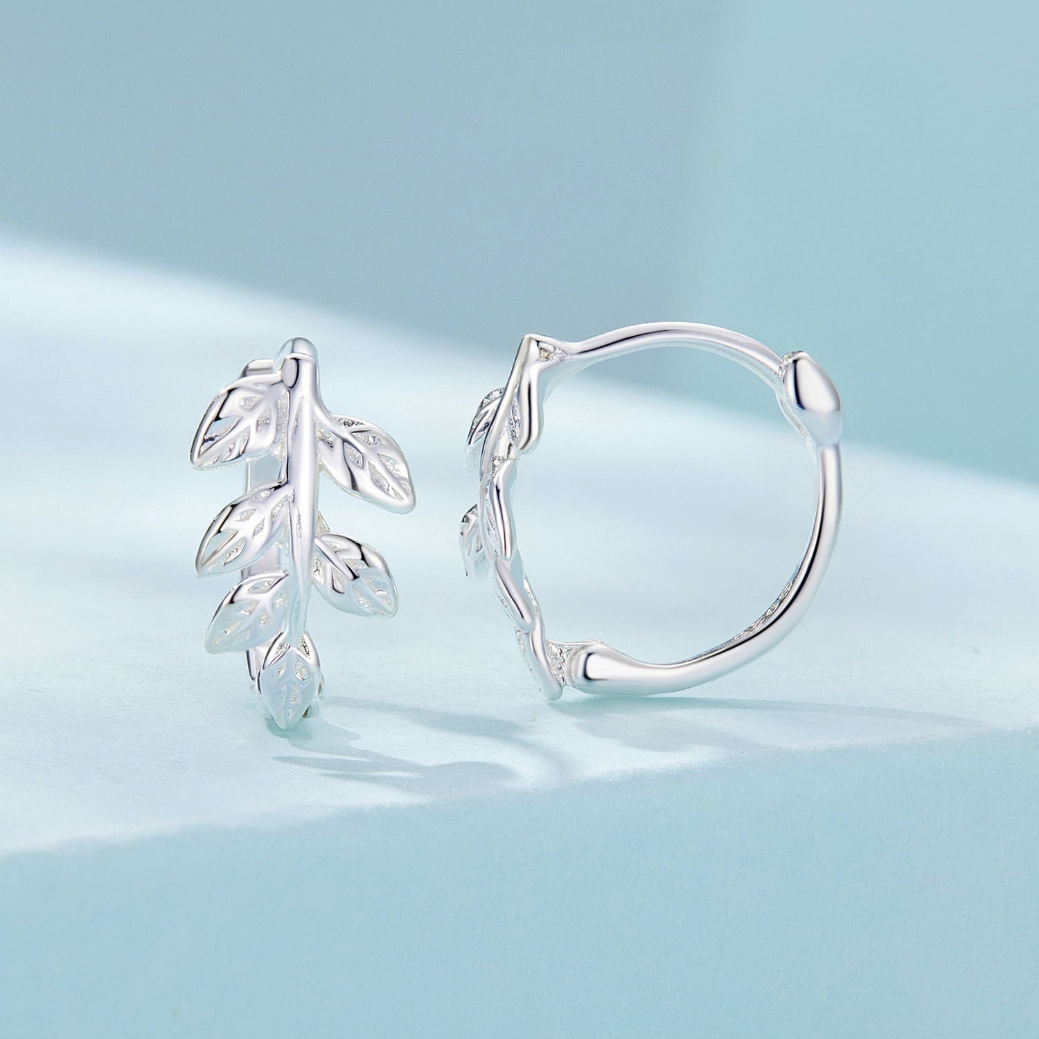 Silver Earrings Leaf Hoop Earrings For Sale - sursenso Earring