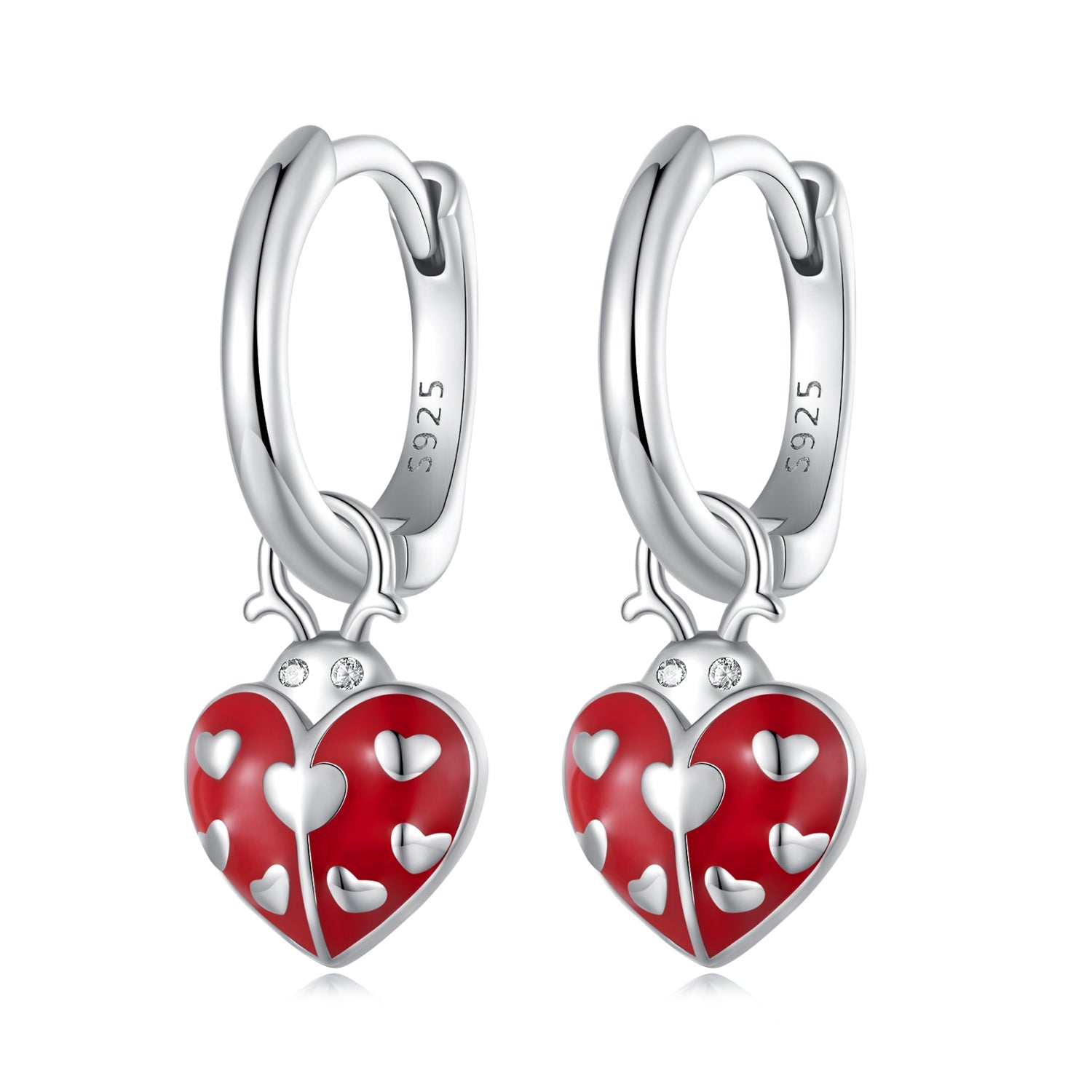 Silver Earrings Love Red Ladybug Pendant Drop CZ Hoop Earrings For Sale - sursenso Earring